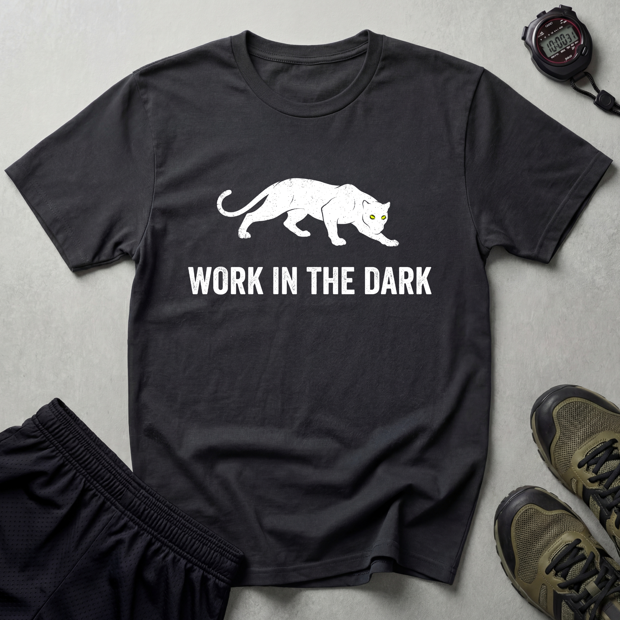Work In The Dark White Panther Gym T-Shirt