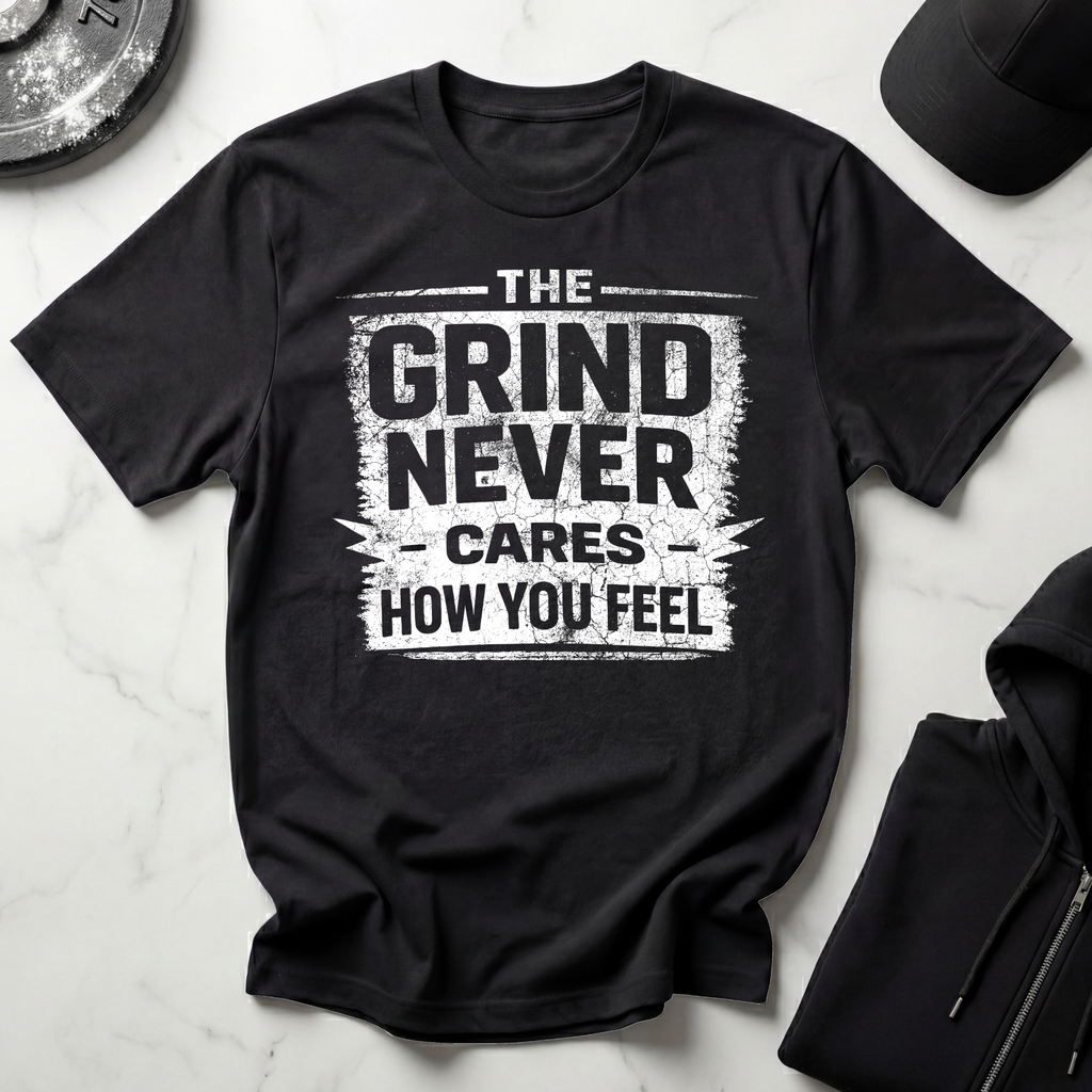 The Grind Never Cares Dark Tee