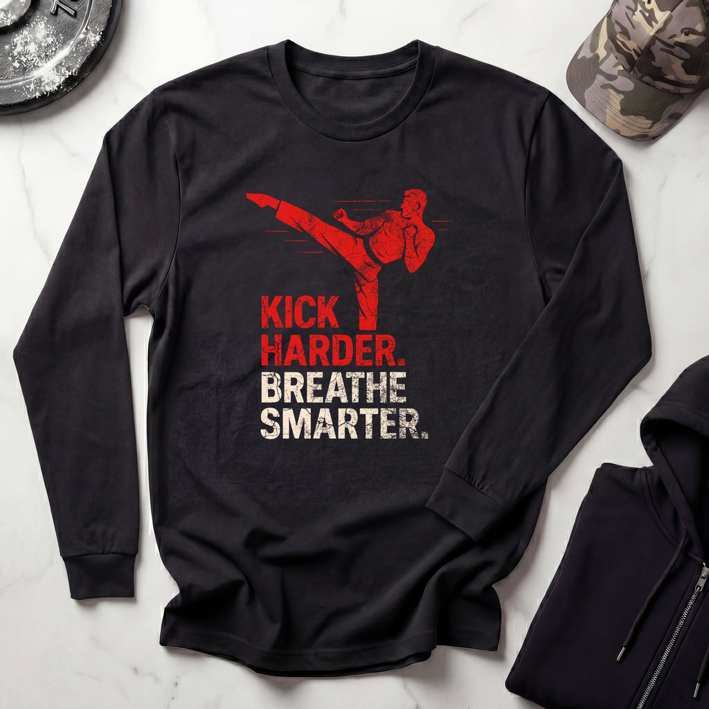 Kick Harder Graphic Long Sleeve Gym Tee
