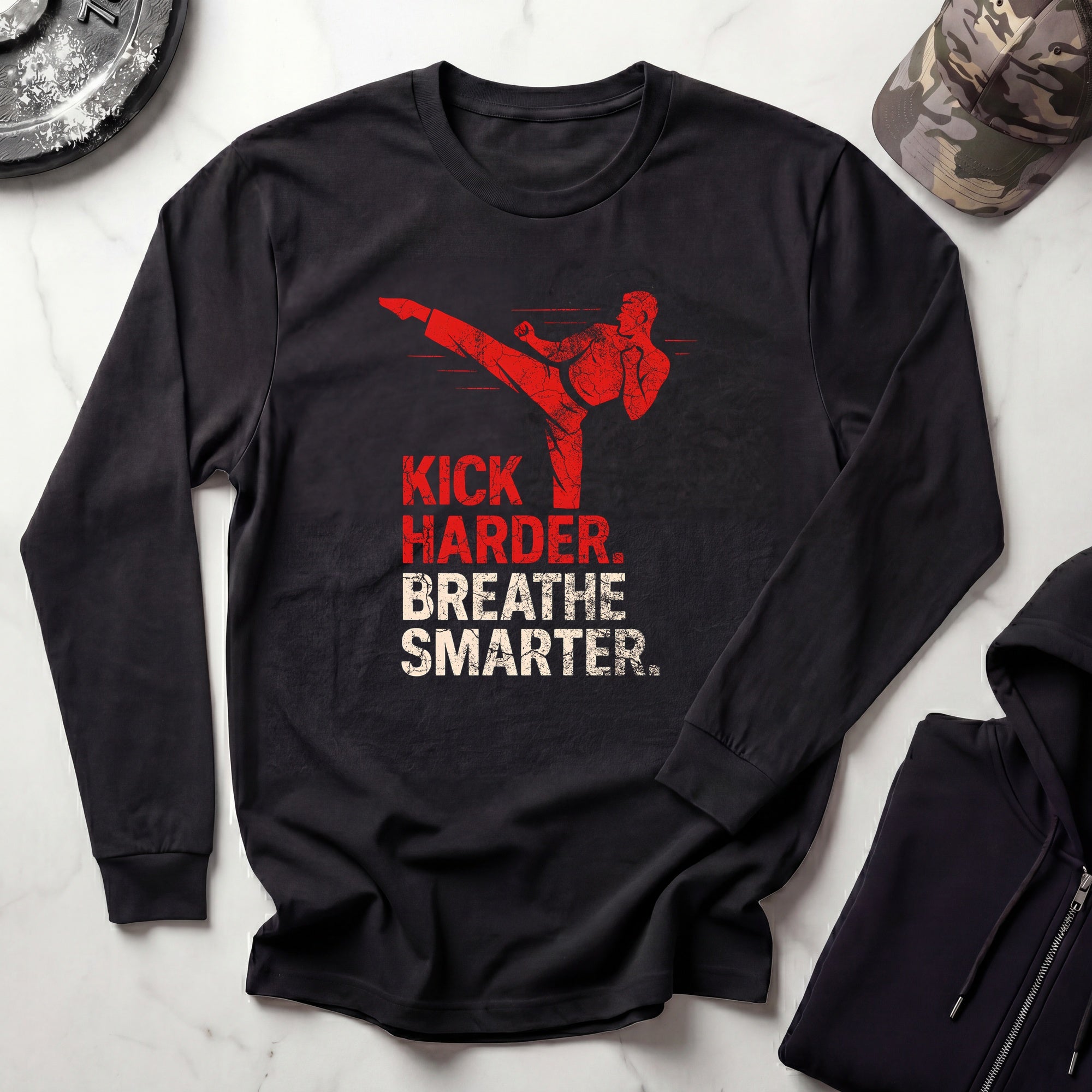 Kick Harder Graphic Long Sleeve Gym Tee