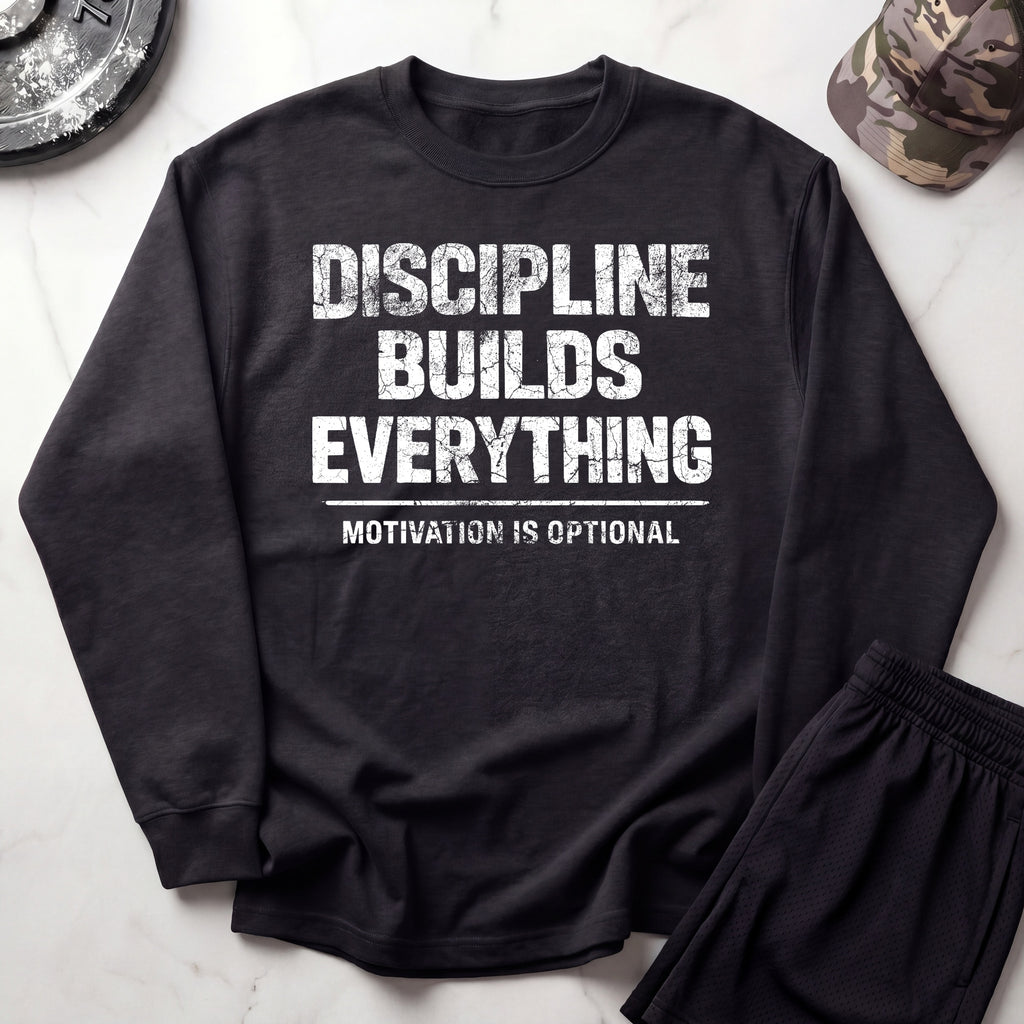 Discipline Builds Everything Cozy Retro Crewneck Gym Sweatshirt