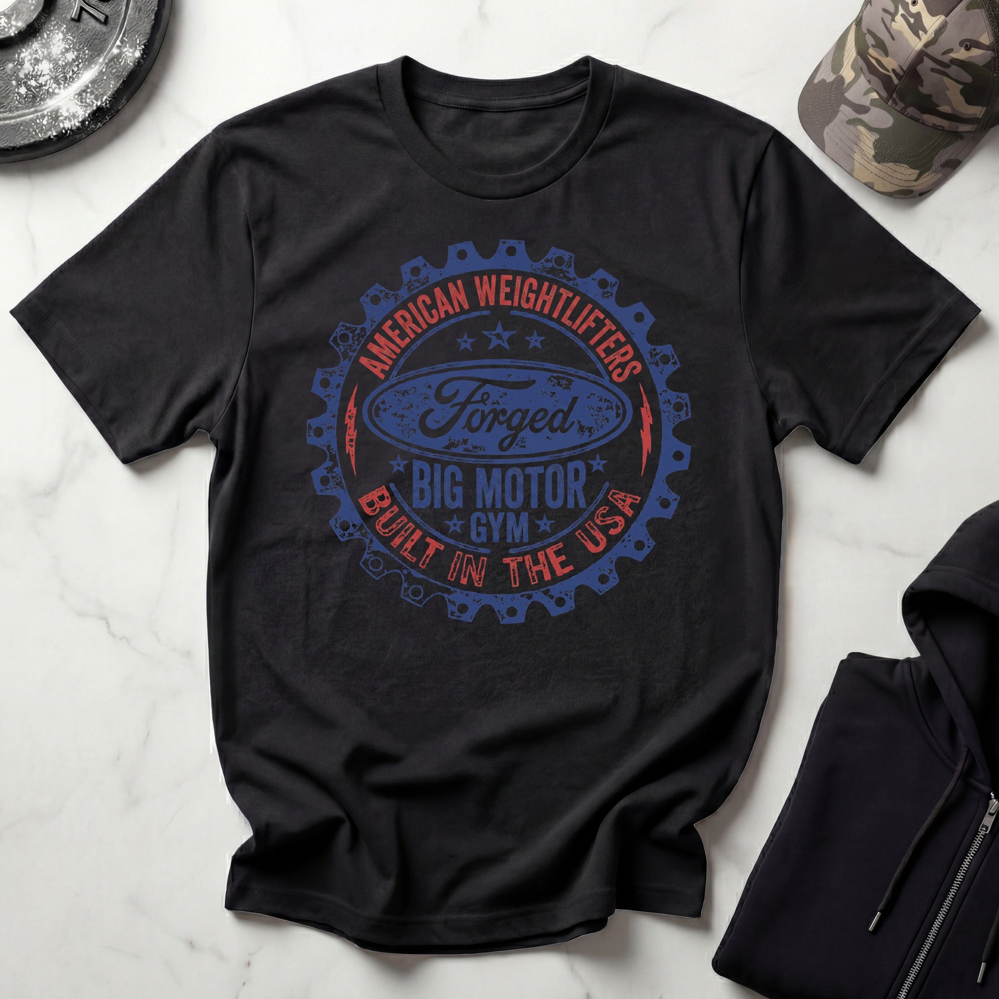 Forged In The USA Badge Vintage Gym T-Shirt