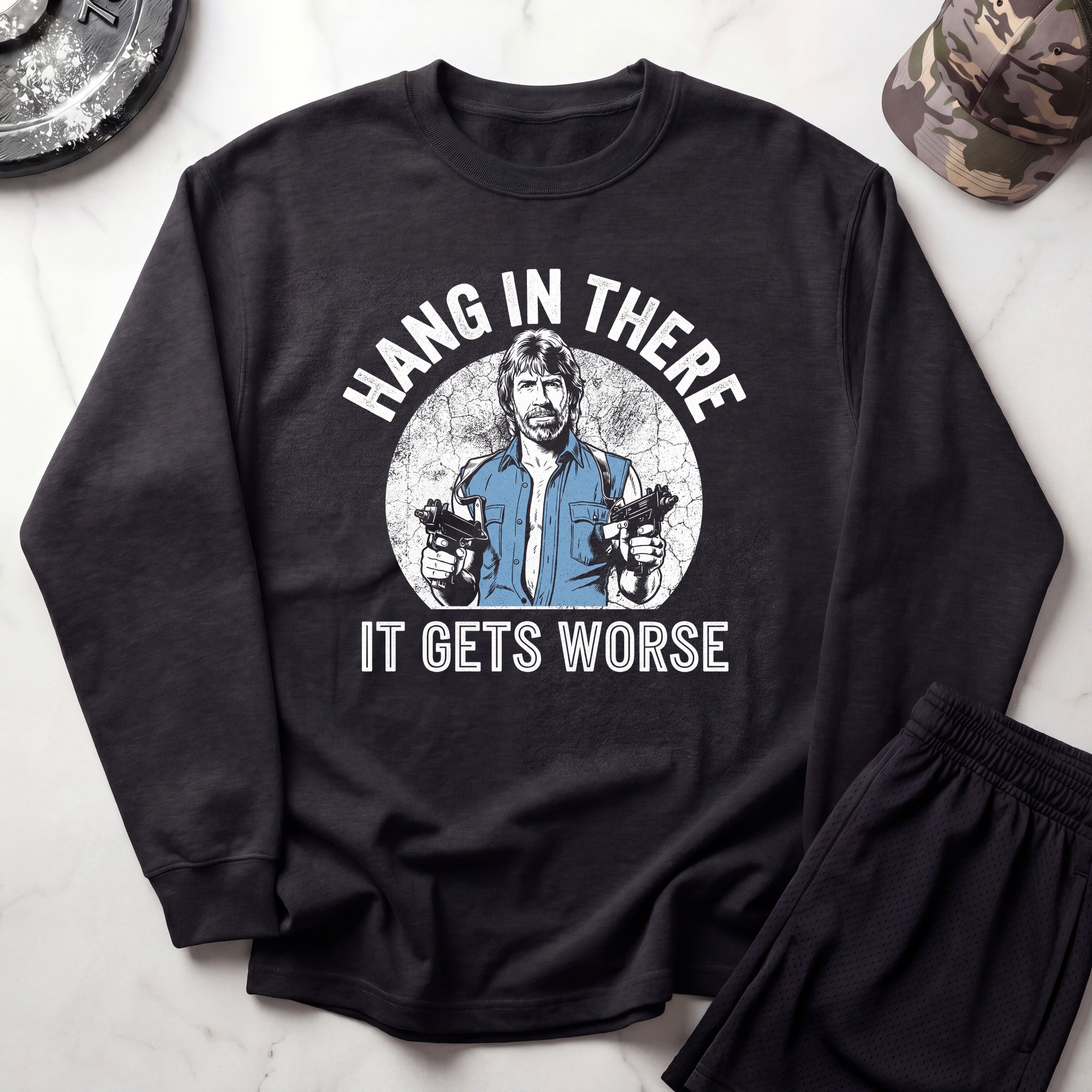 Hang In There Cozy Retro Crewneck Gym Sweatshirt