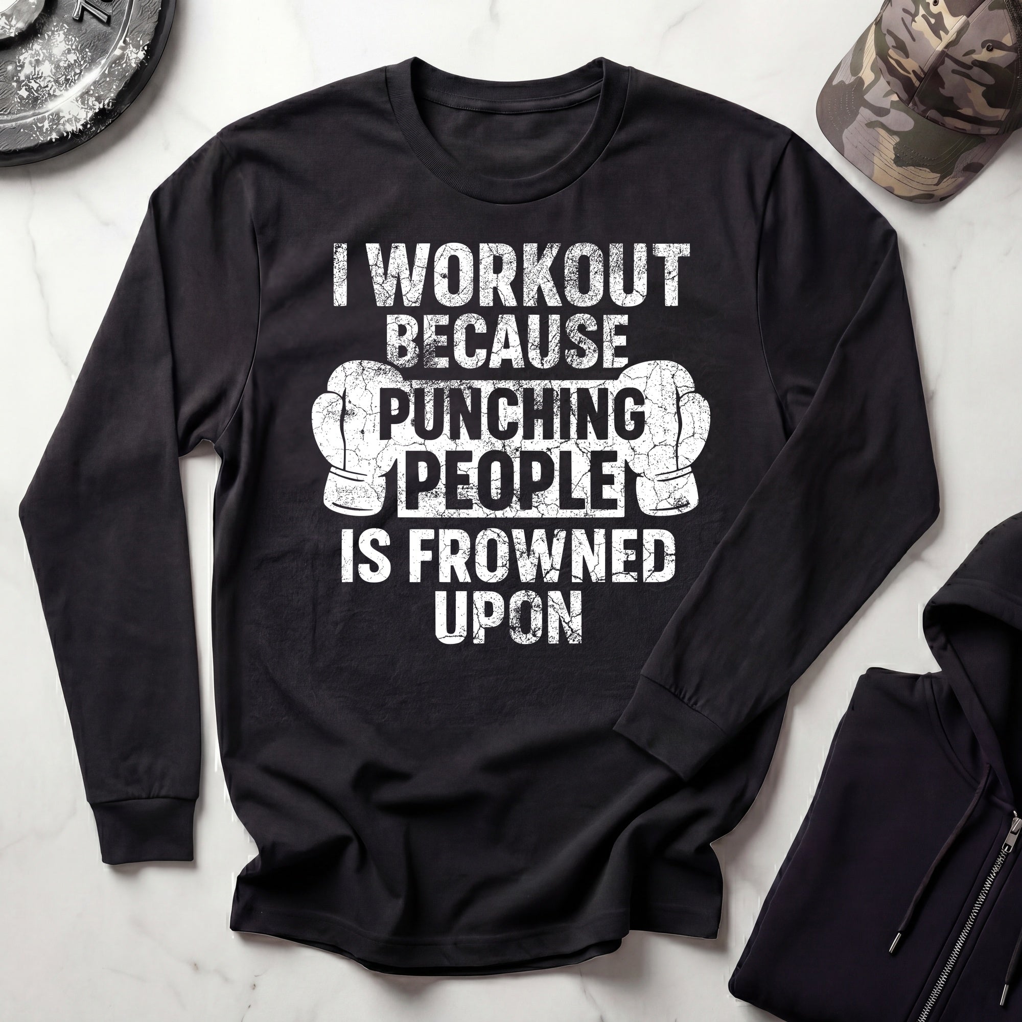 I Work Out Boxer Long Sleeve Gym Tee