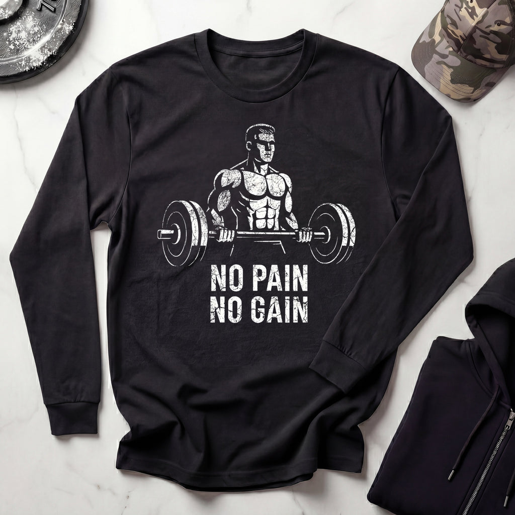 No Pain No Gain Retro Long Sleeve Gym Tee