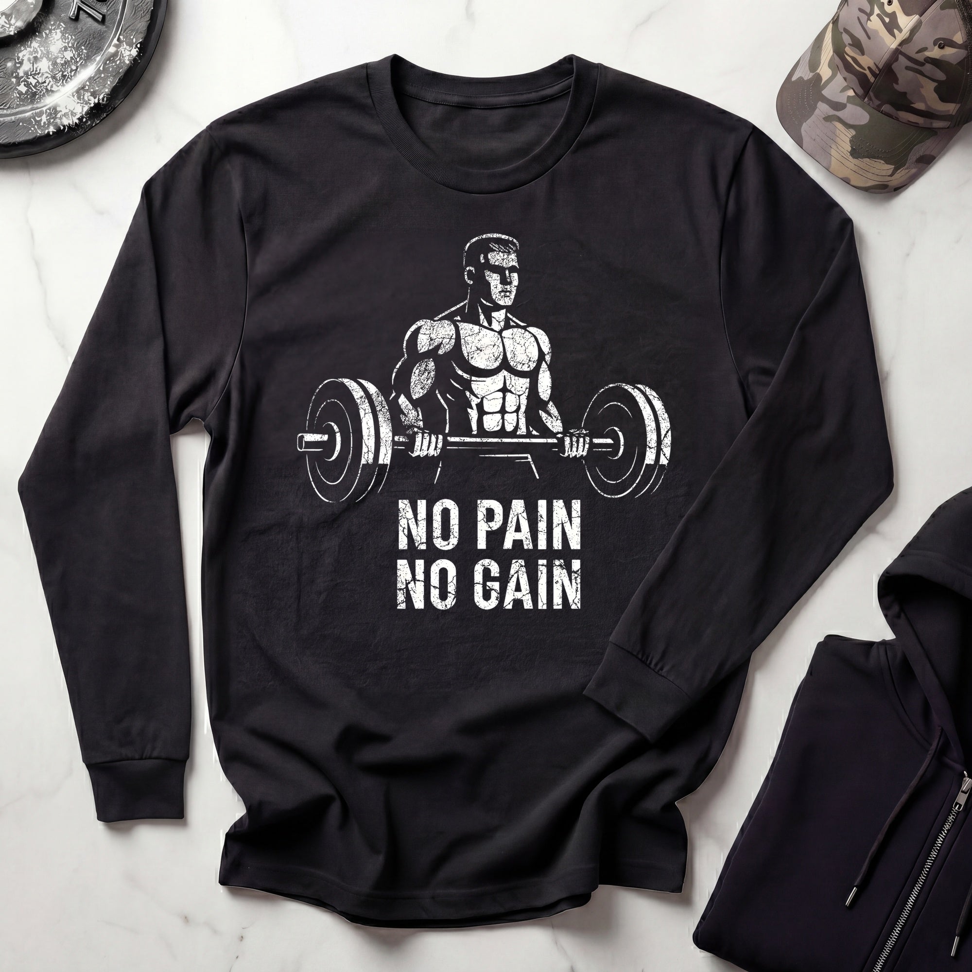 No Pain No Gain Retro Long Sleeve Gym Tee