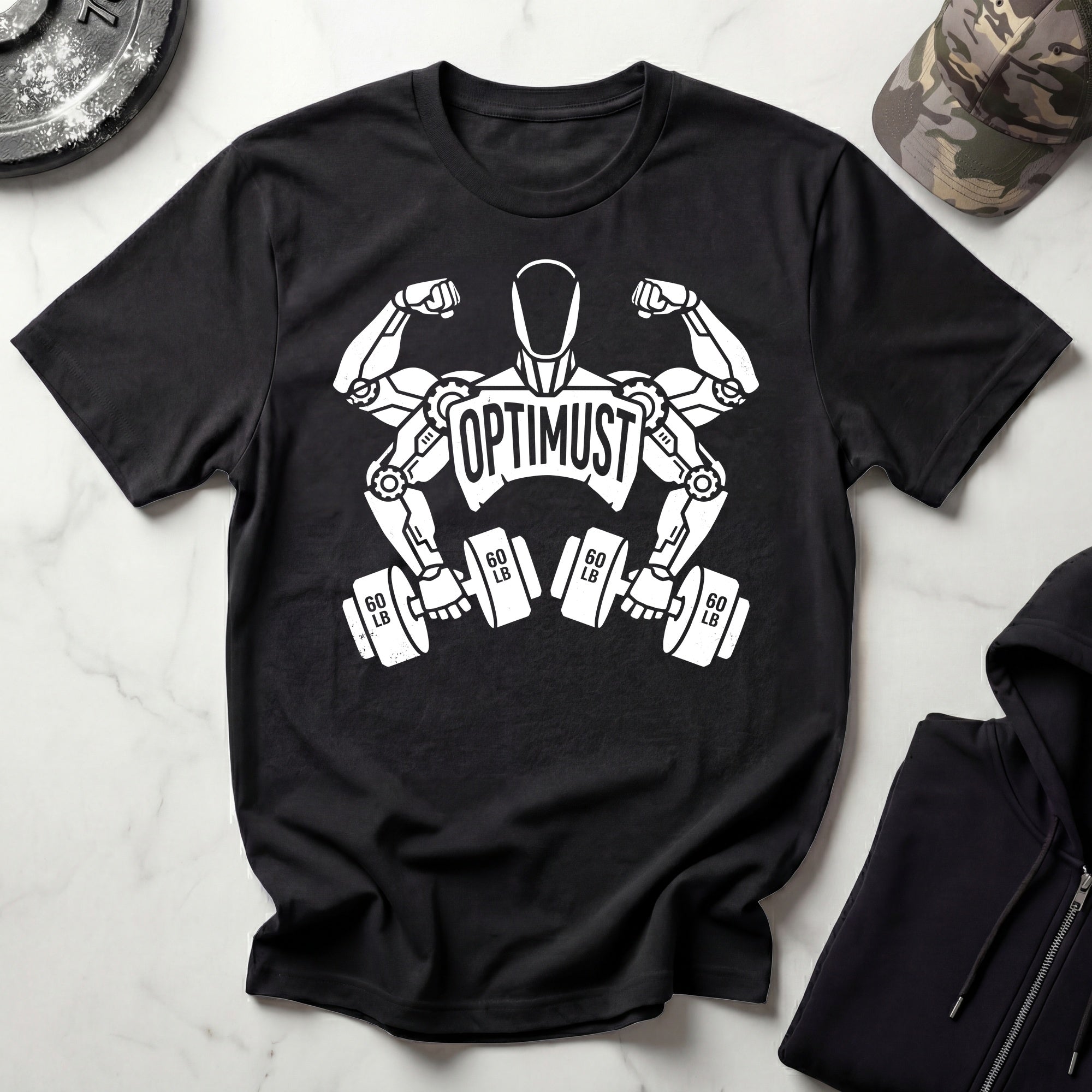 Optimust Weightlifter Robot Gym T-Shirt