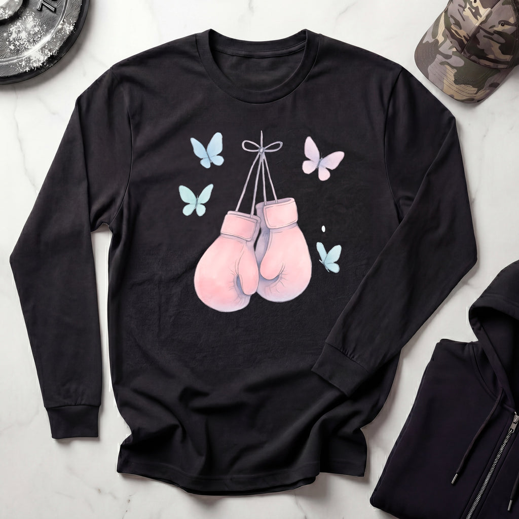 Pink Boxing Gloves Long Sleeve Gym Tee