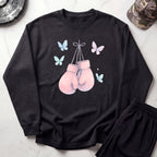 Pink Boxing Gloves Cozy Gym Crewneck Sweatshirt