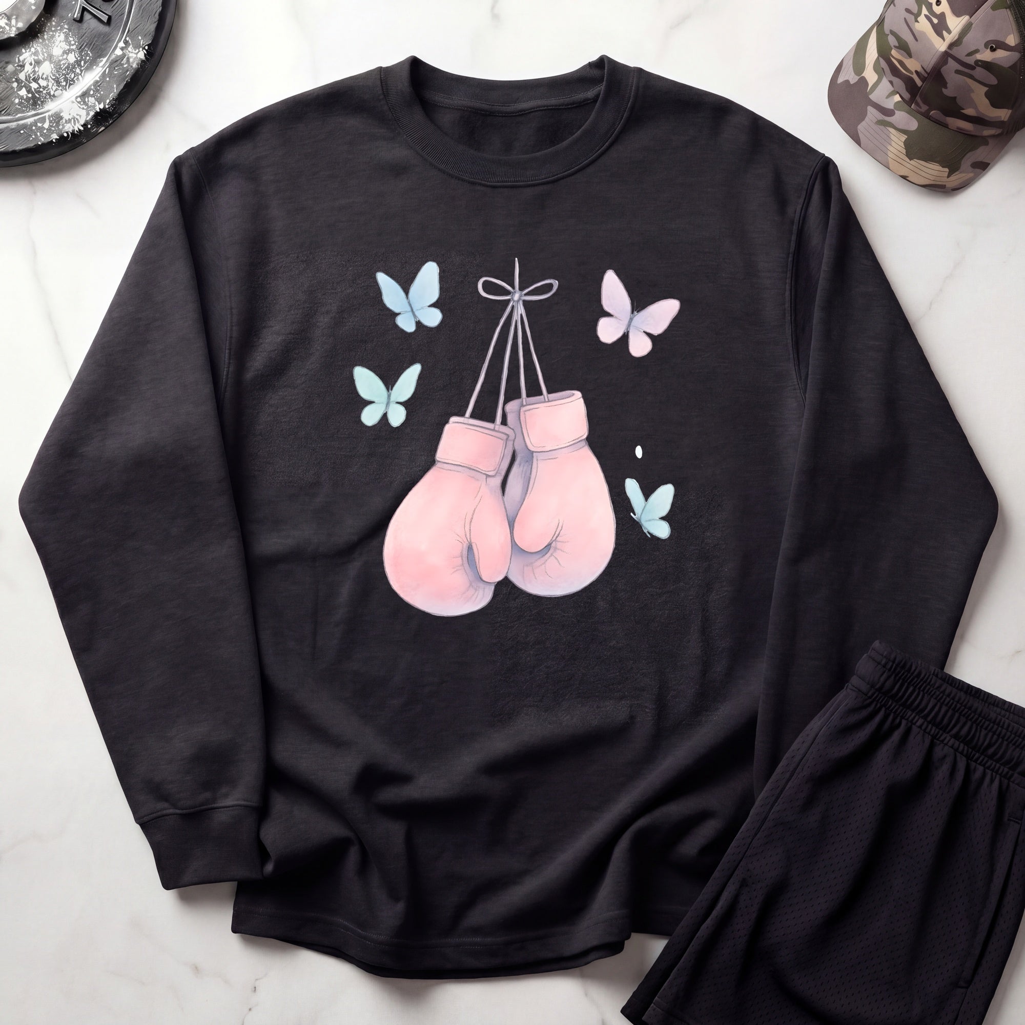 Pink Boxing Gloves Cozy Gym Crewneck Sweatshirt