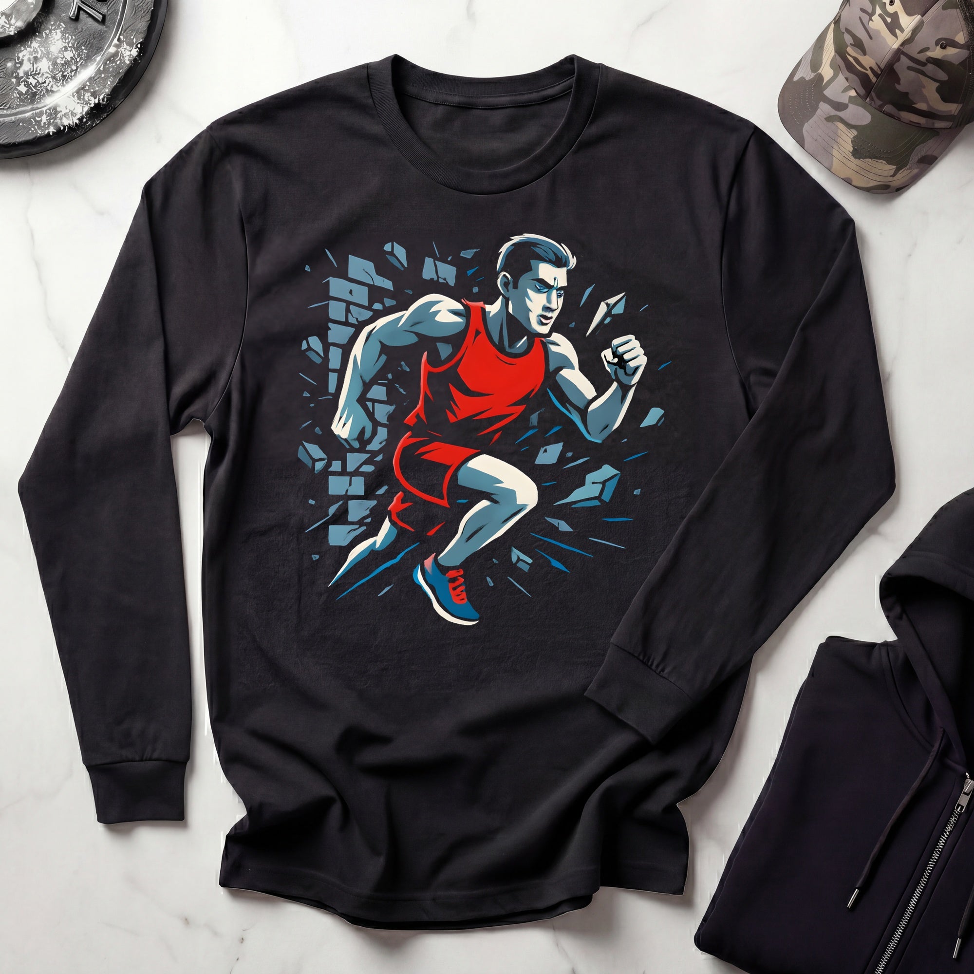 Runner Breaks Through Graphic Long Sleeve Gym Tee