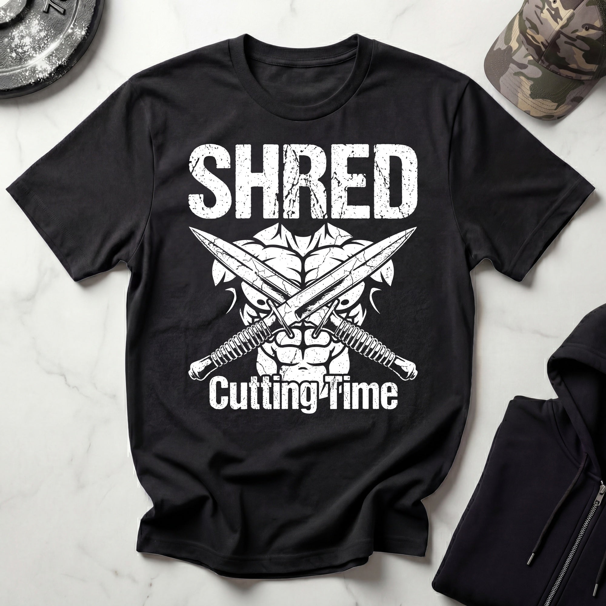 Shred Cutting Time Knife Graphic Vintage Gym T-Shirt