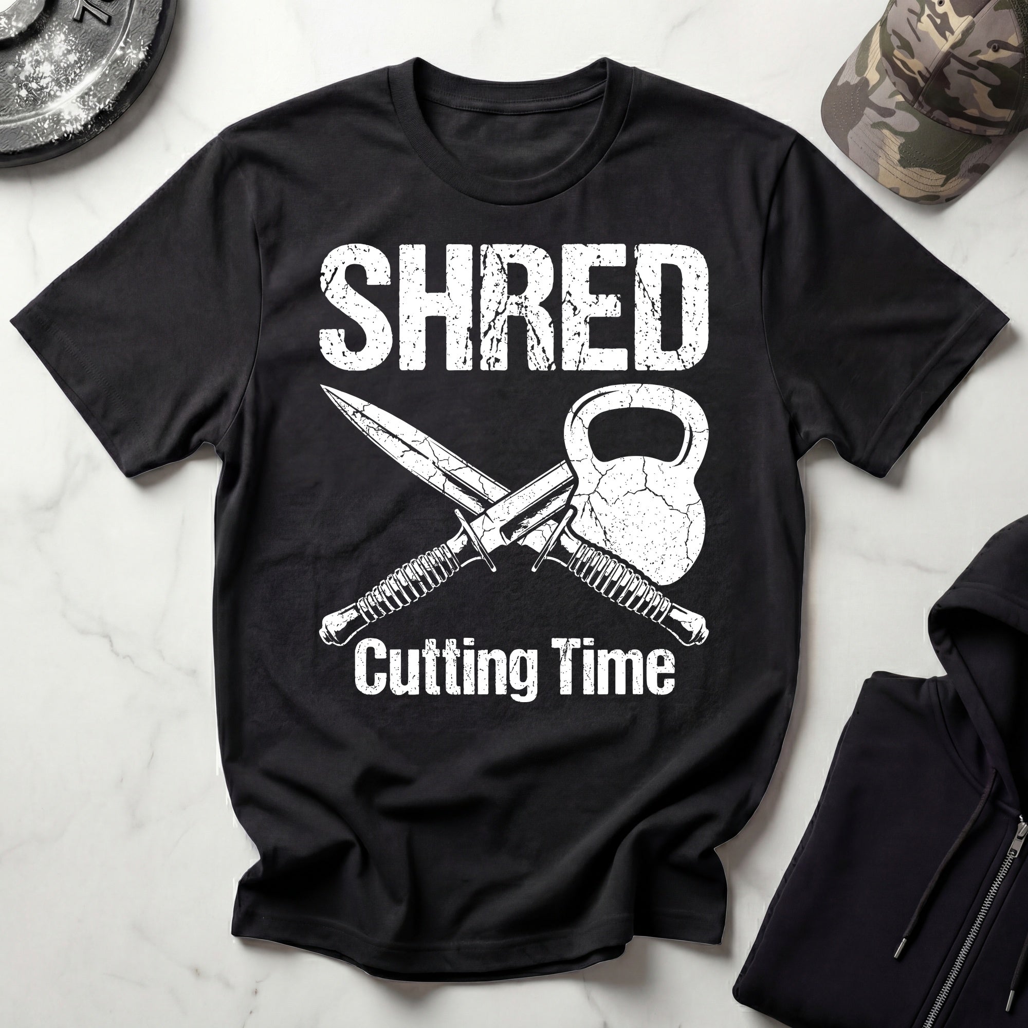 Shred Cutting Time Knife Kettlebell Graphic Vintage Gym T-Shirt