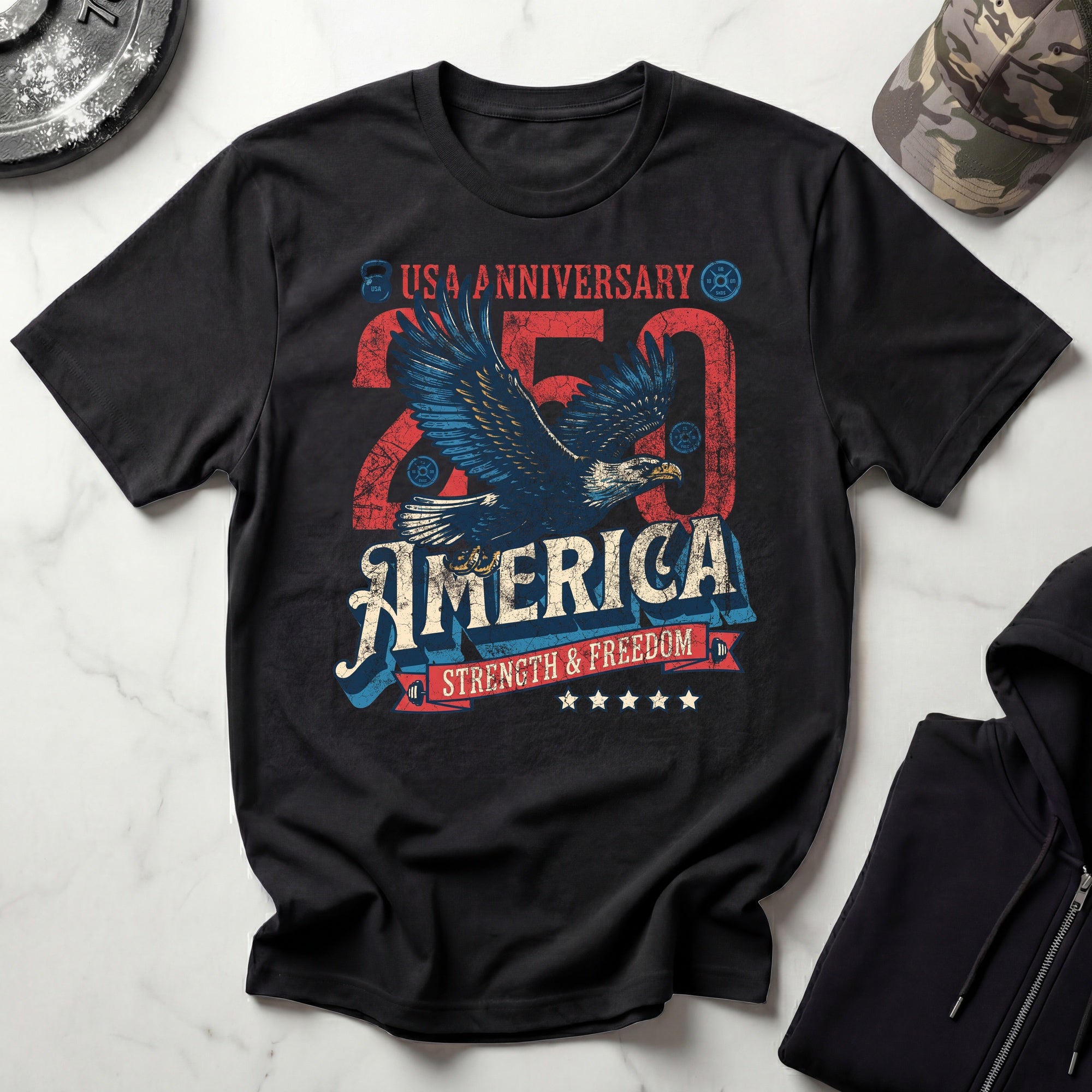 America USA 250 Strength Freedom Vintage Gym T-Shirt