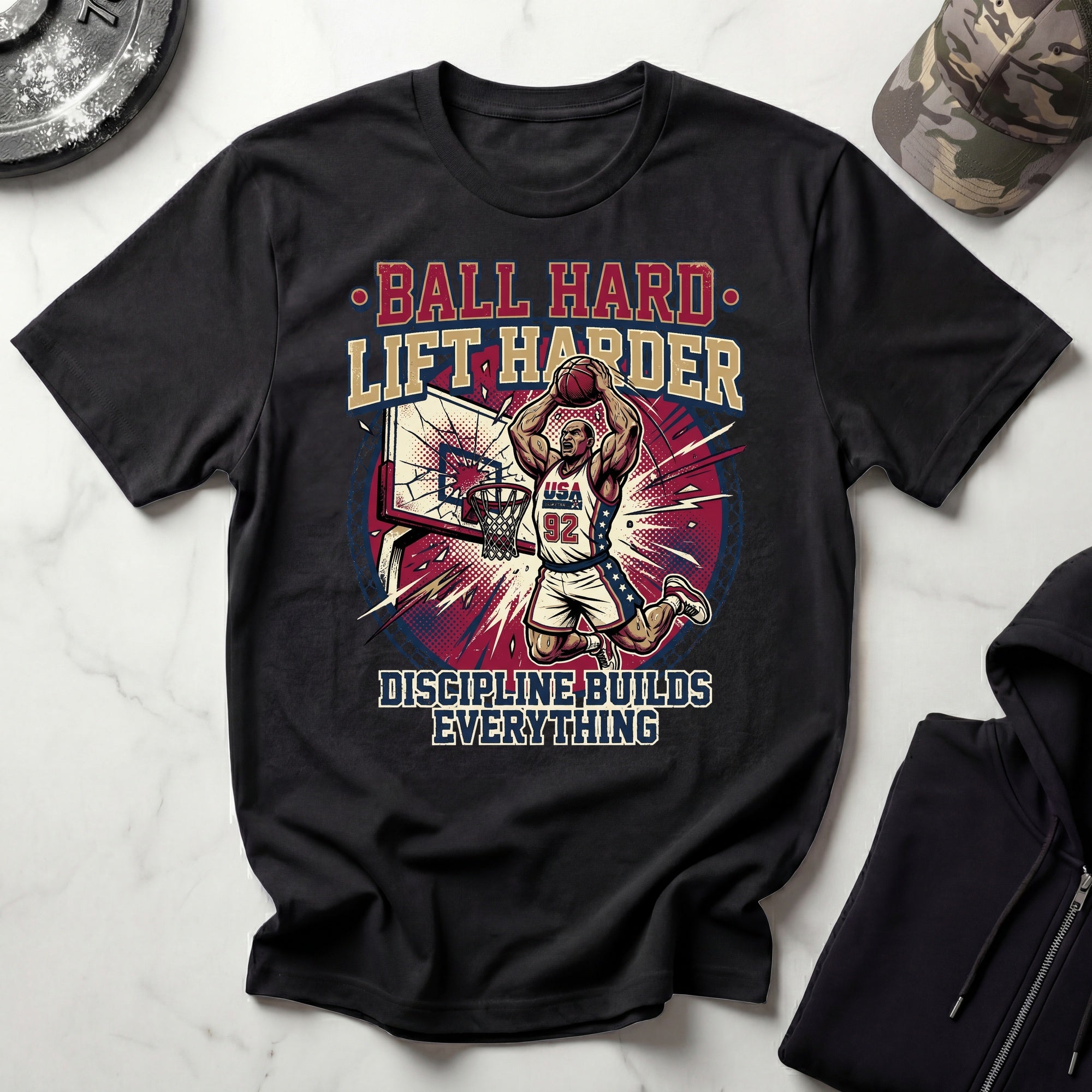 Basketball Ball Hard Lift Harder Gym T-Shirt