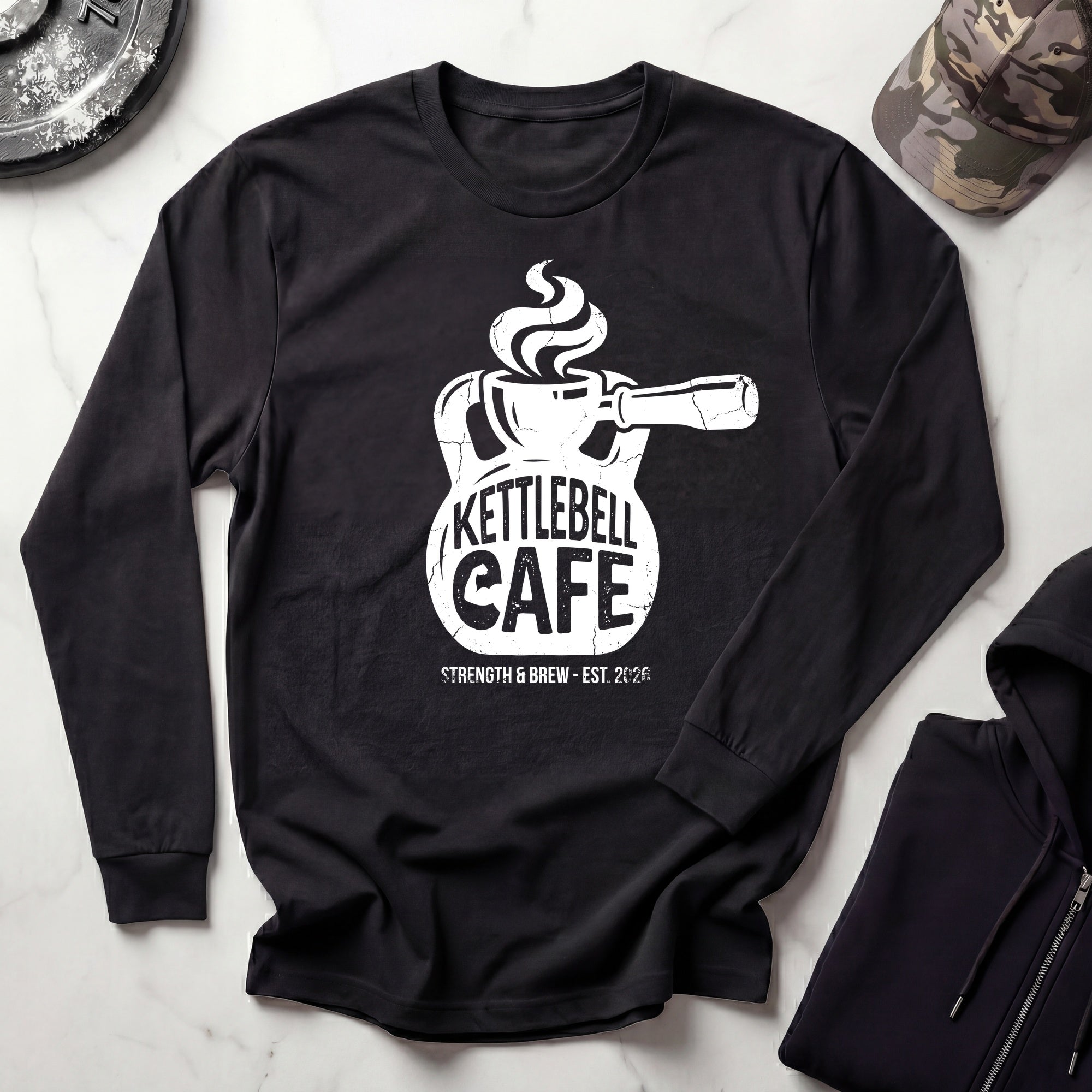 Kettlebell Cafe Graphic Long Sleeve Gym Tee