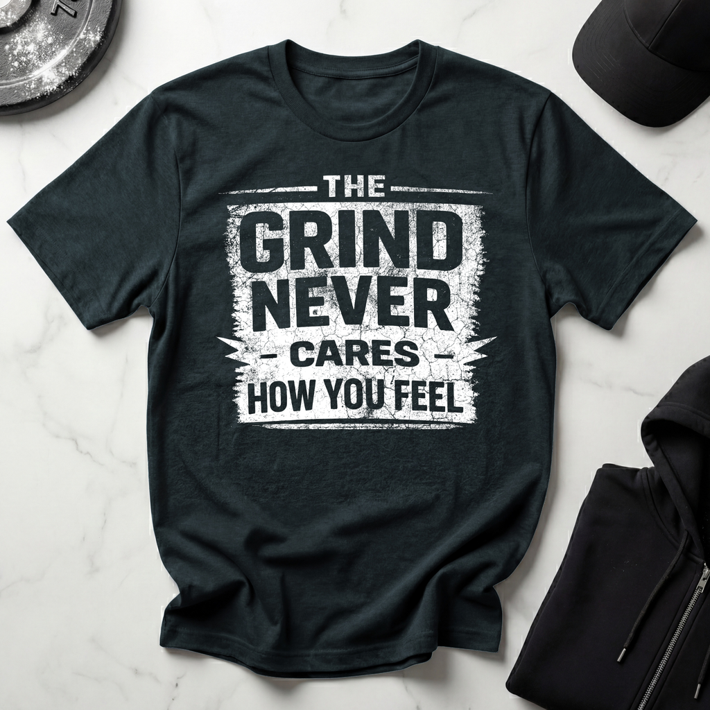 The Grind Never Cares Dark Tee