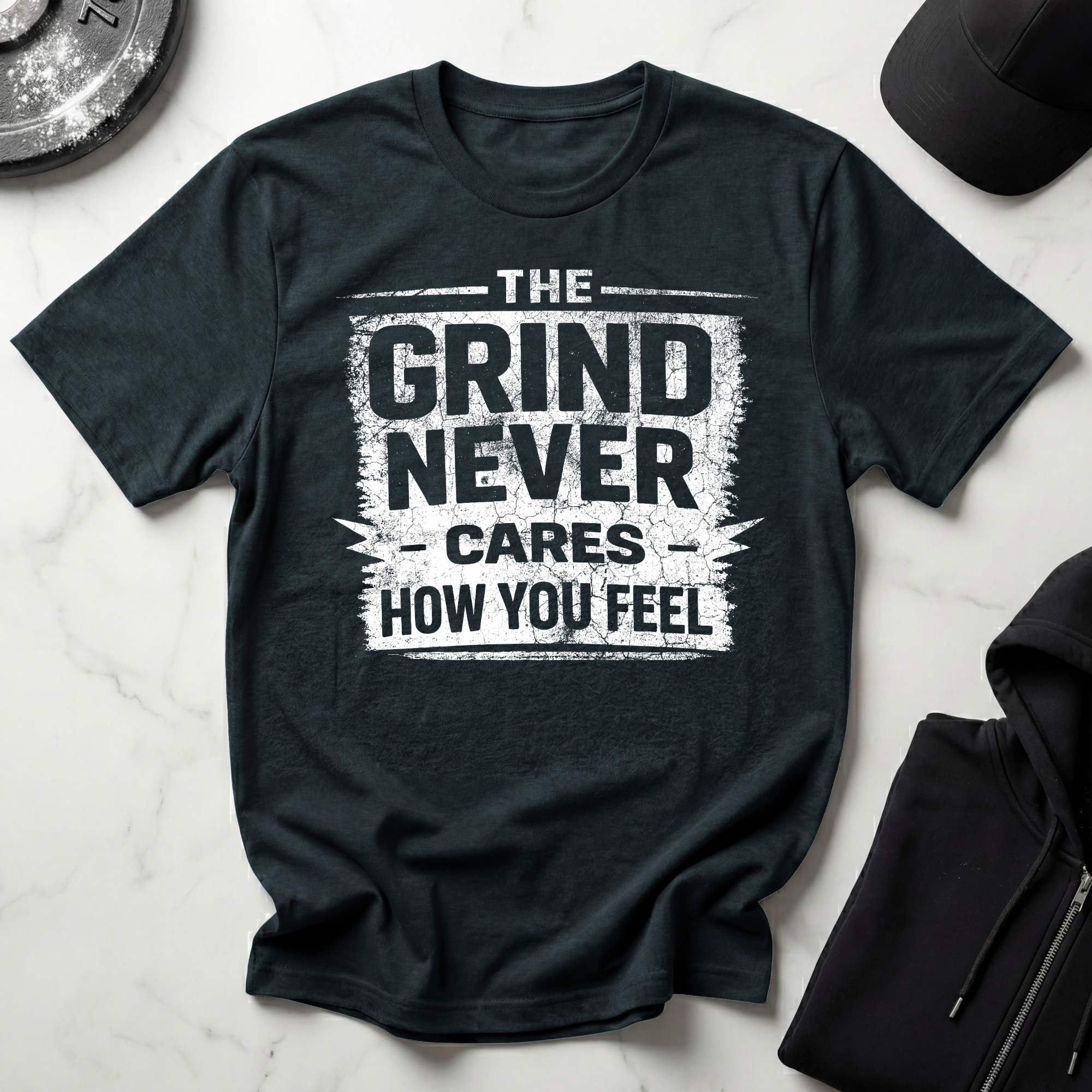 The Grind Never Cares Dark Tee