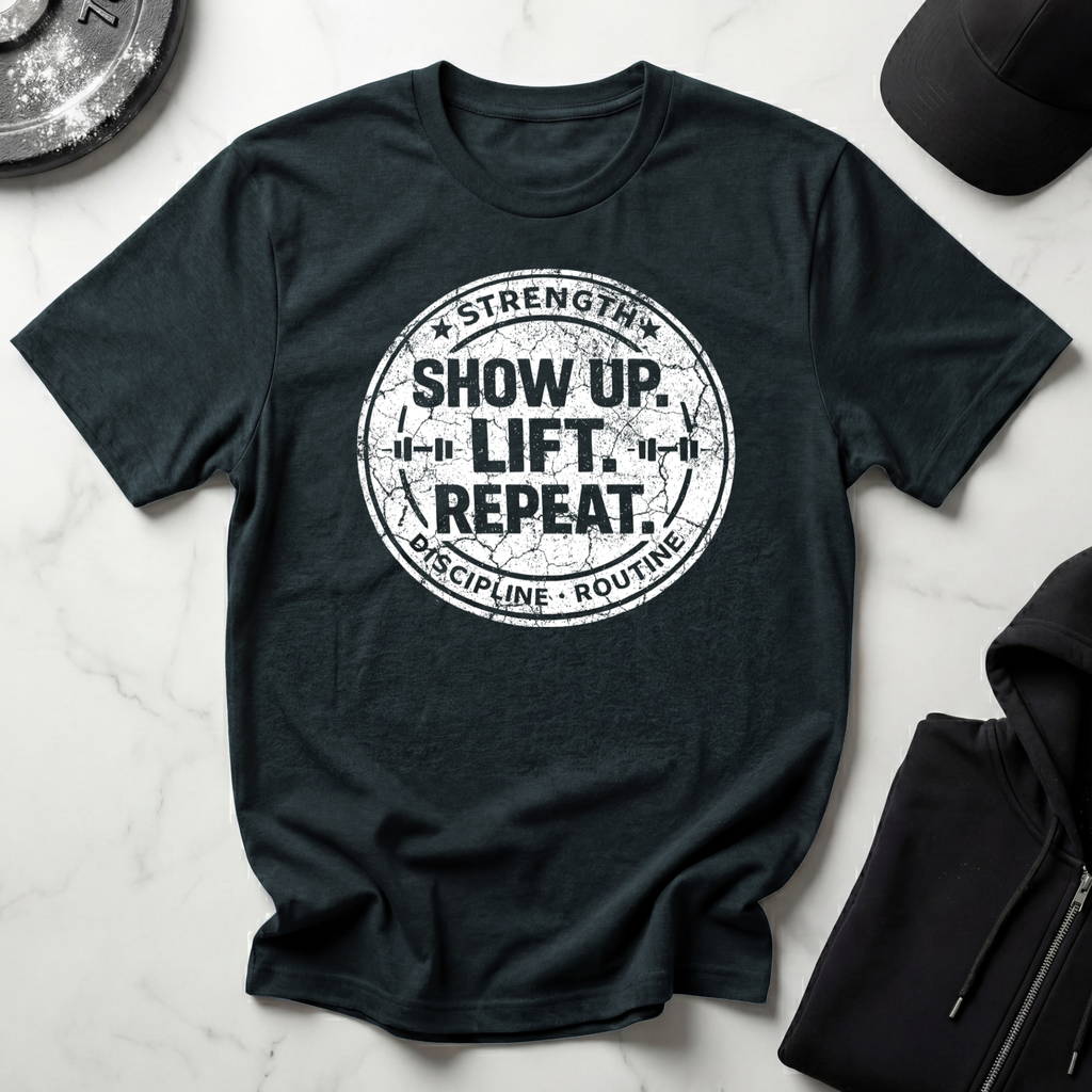 Show Up Lift Repeat Dark Tee