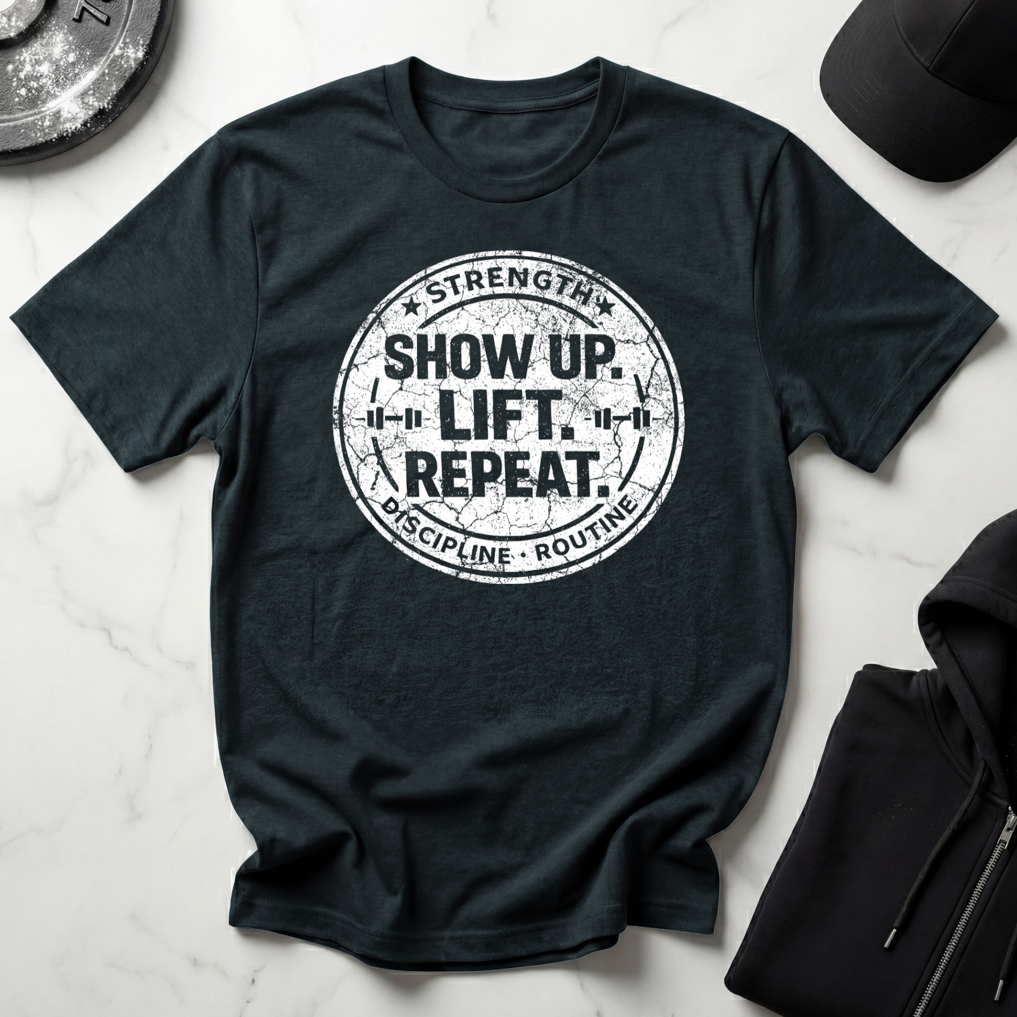 Show Up Lift Repeat Dark Tee