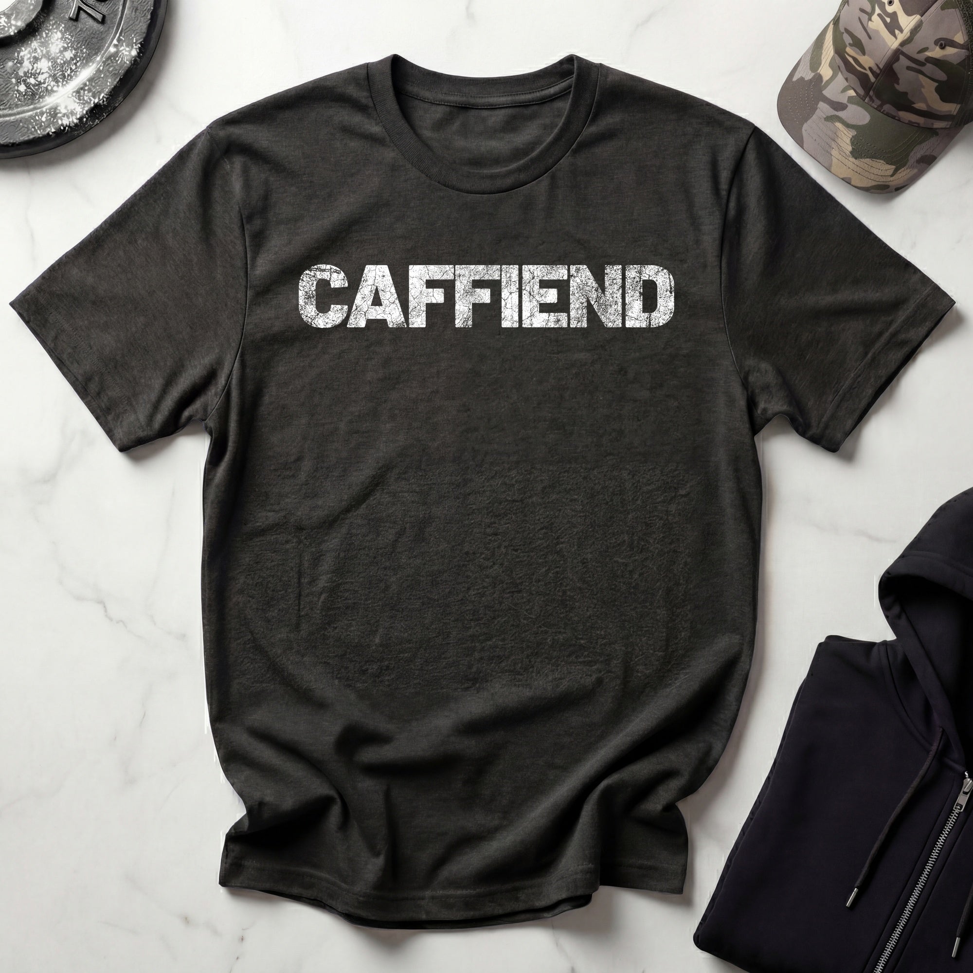 Caffiend Typographic Retro Gym T-Shirt
