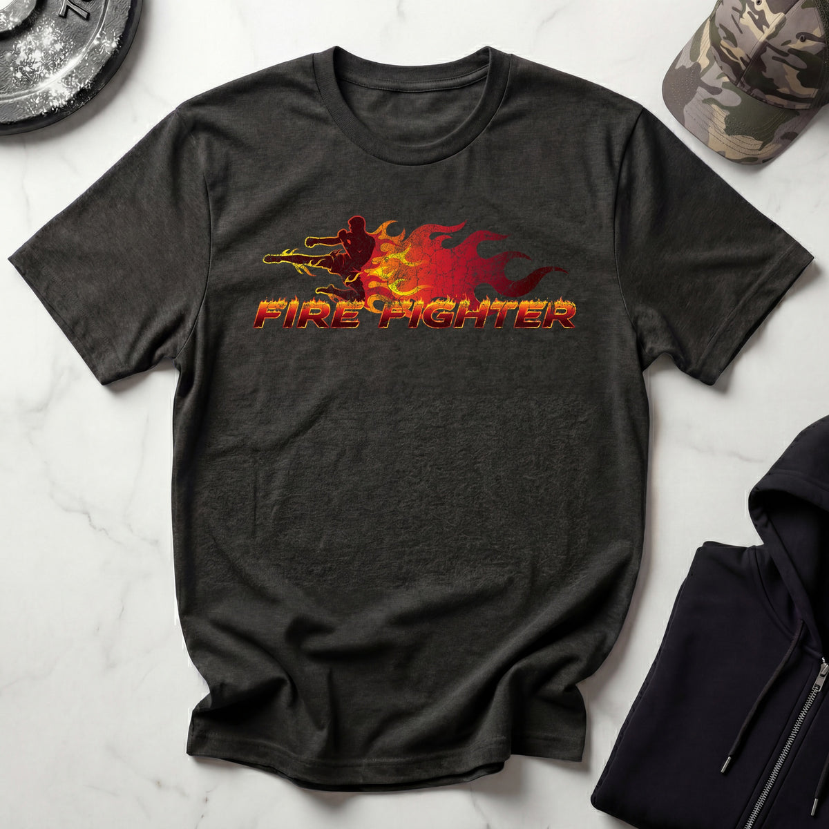 Fire Fighter Graphic Retro Gym T-Shirt