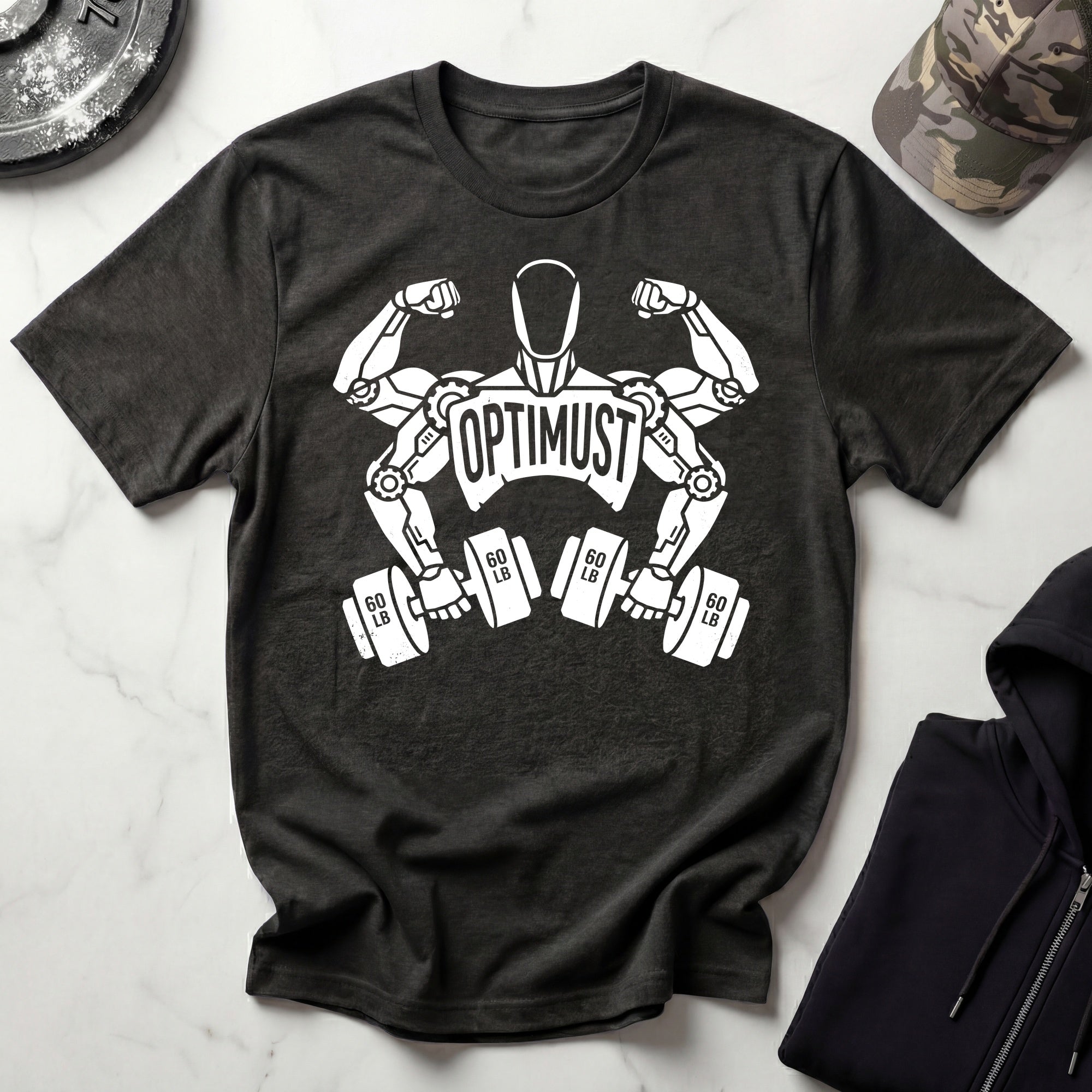 Optimust Weightlifter Robot Gym T-Shirt