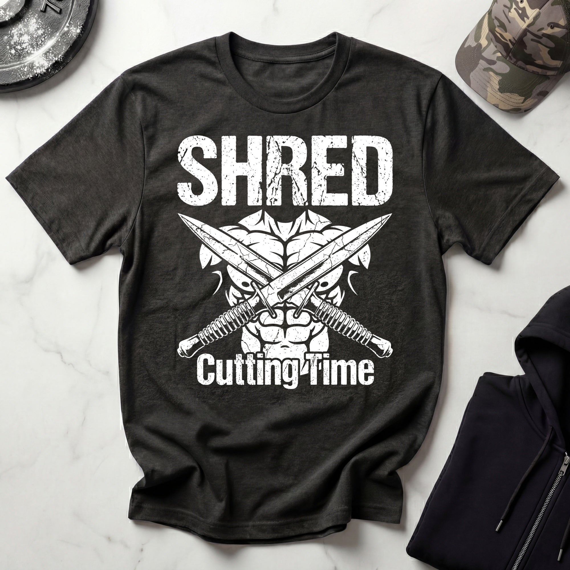 Shred Cutting Time Knife Graphic Vintage Gym T-Shirt