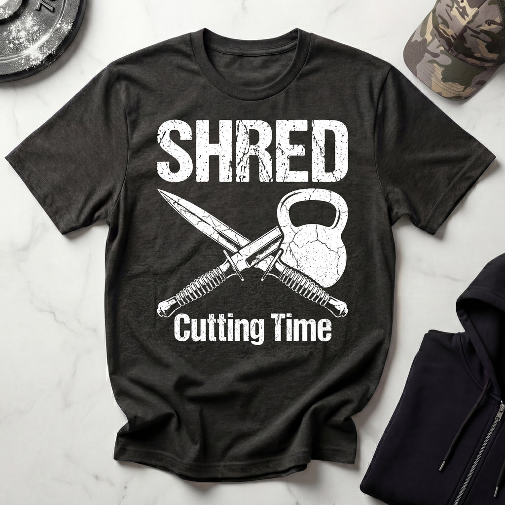 Shred Cutting Time Knife Kettlebell Graphic Vintage Gym T-Shirt