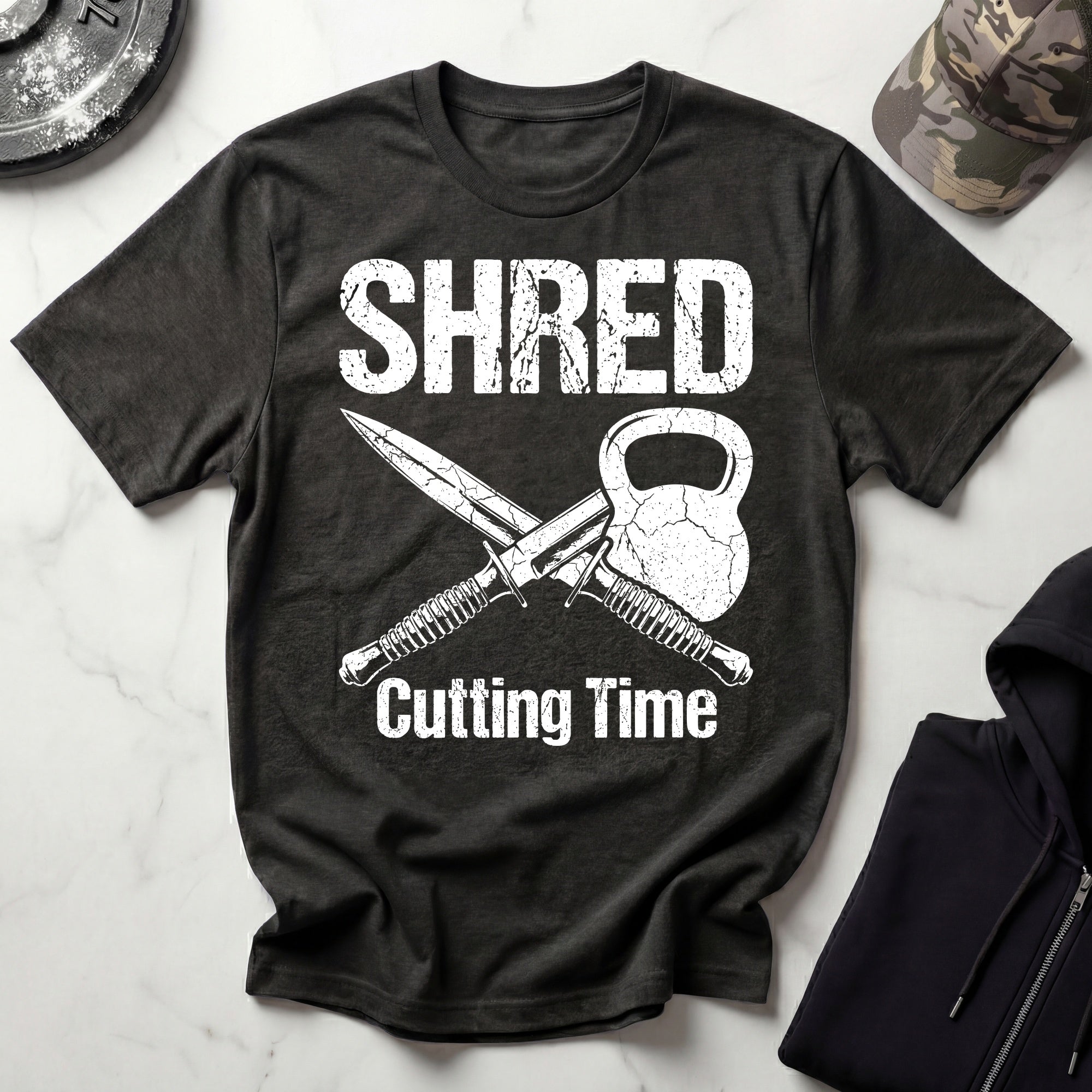 Shred Cutting Time Knife Kettlebell Graphic Vintage Gym T-Shirt