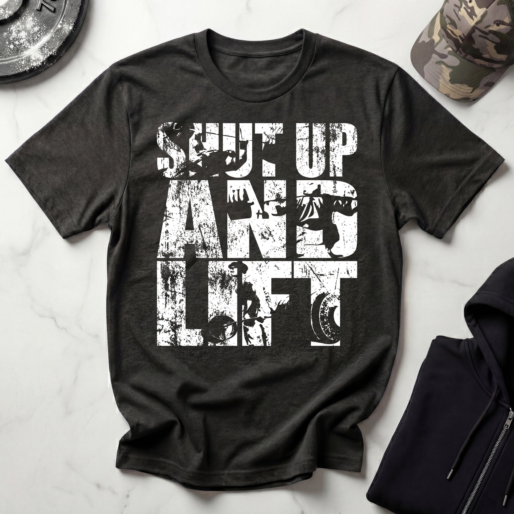 Shut Up and Lift Heavy Graphic Vintage Gym T-Shirt