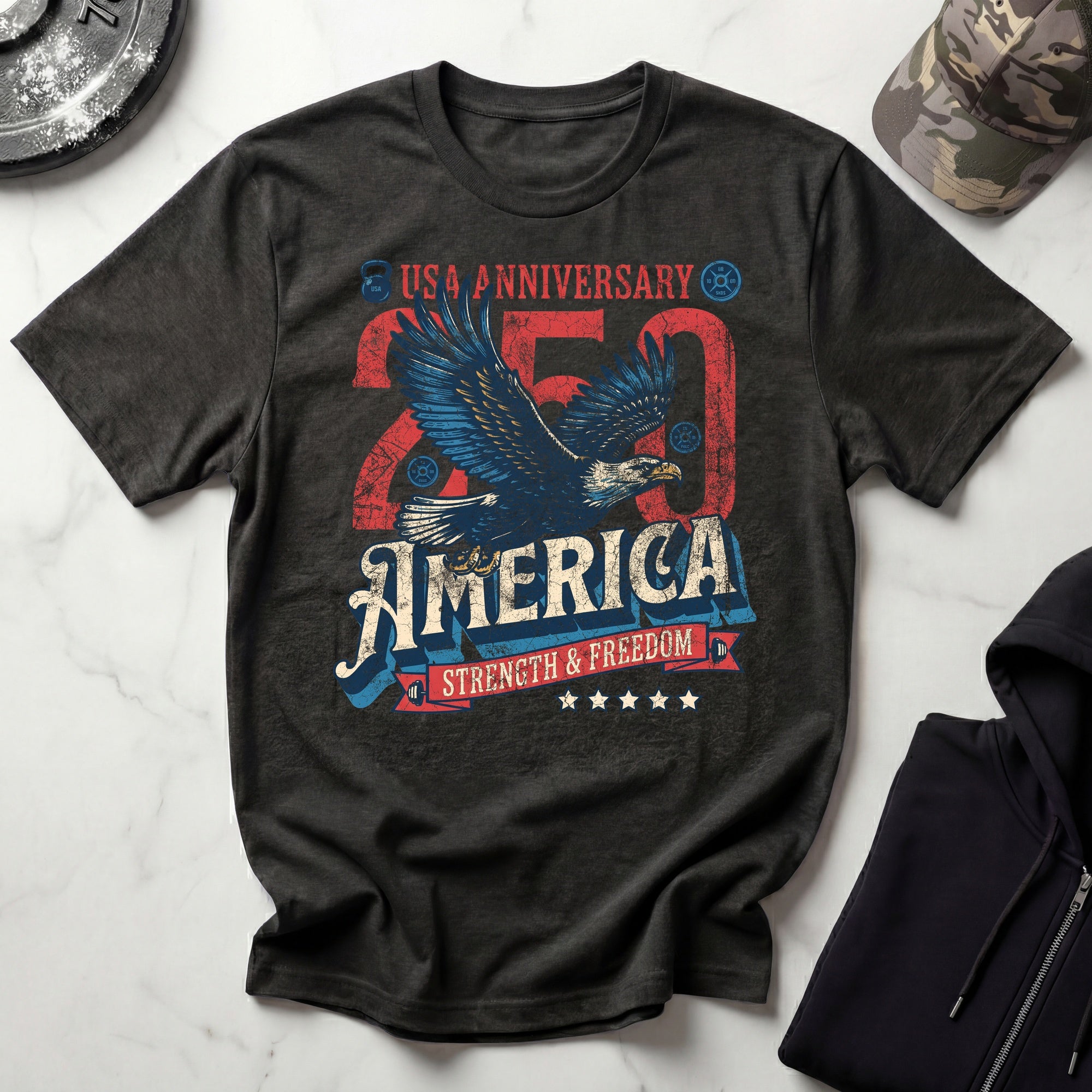 America USA 250 Strength Freedom Vintage Gym T-Shirt