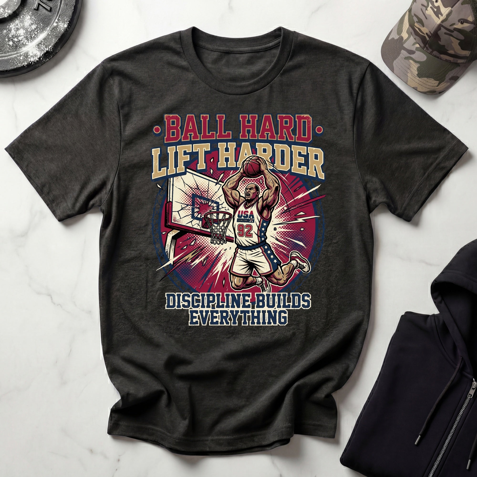 Basketball Ball Hard Lift Harder Gym T-Shirt