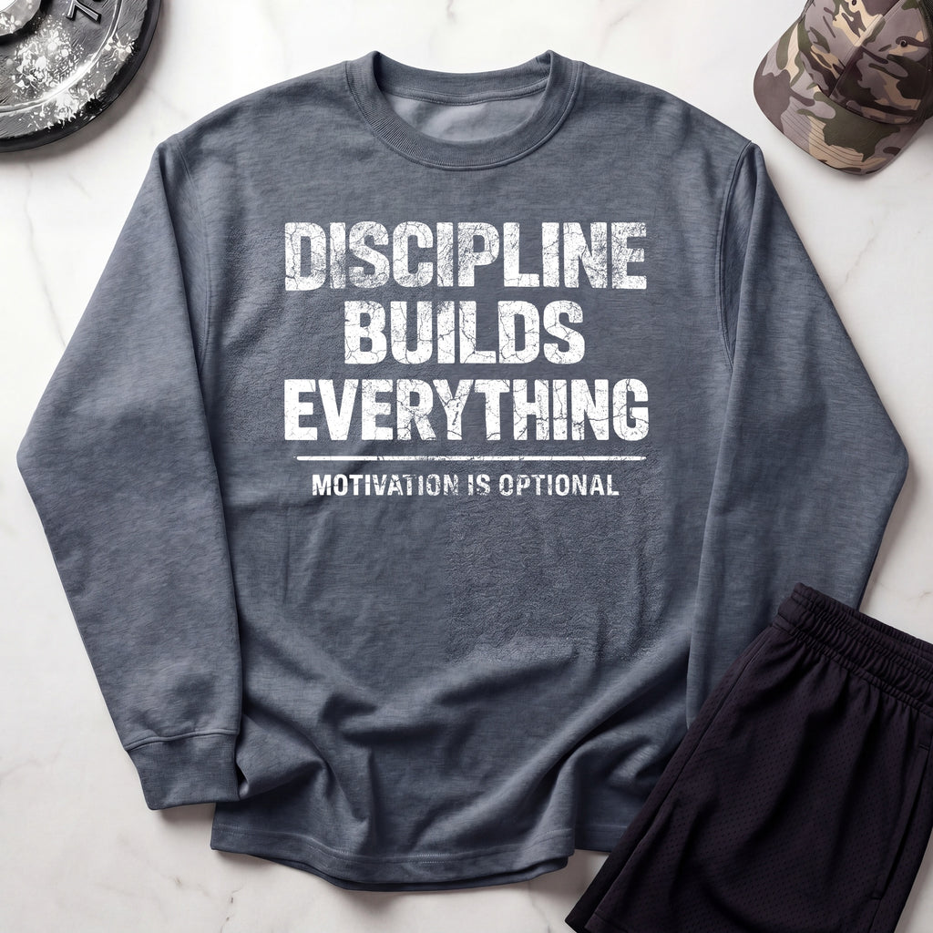 Discipline Builds Everything Cozy Retro Crewneck Gym Sweatshirt