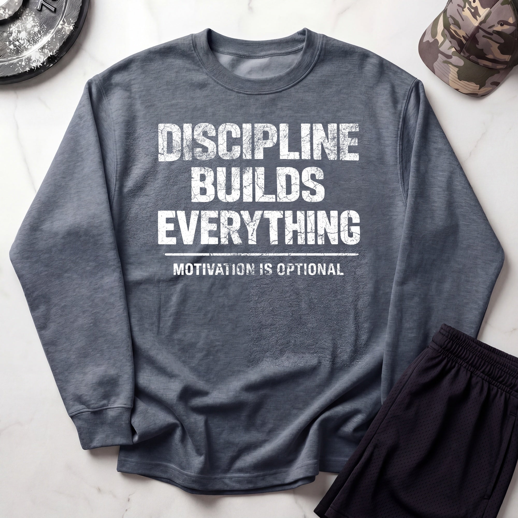 Discipline Builds Everything Cozy Retro Crewneck Gym Sweatshirt