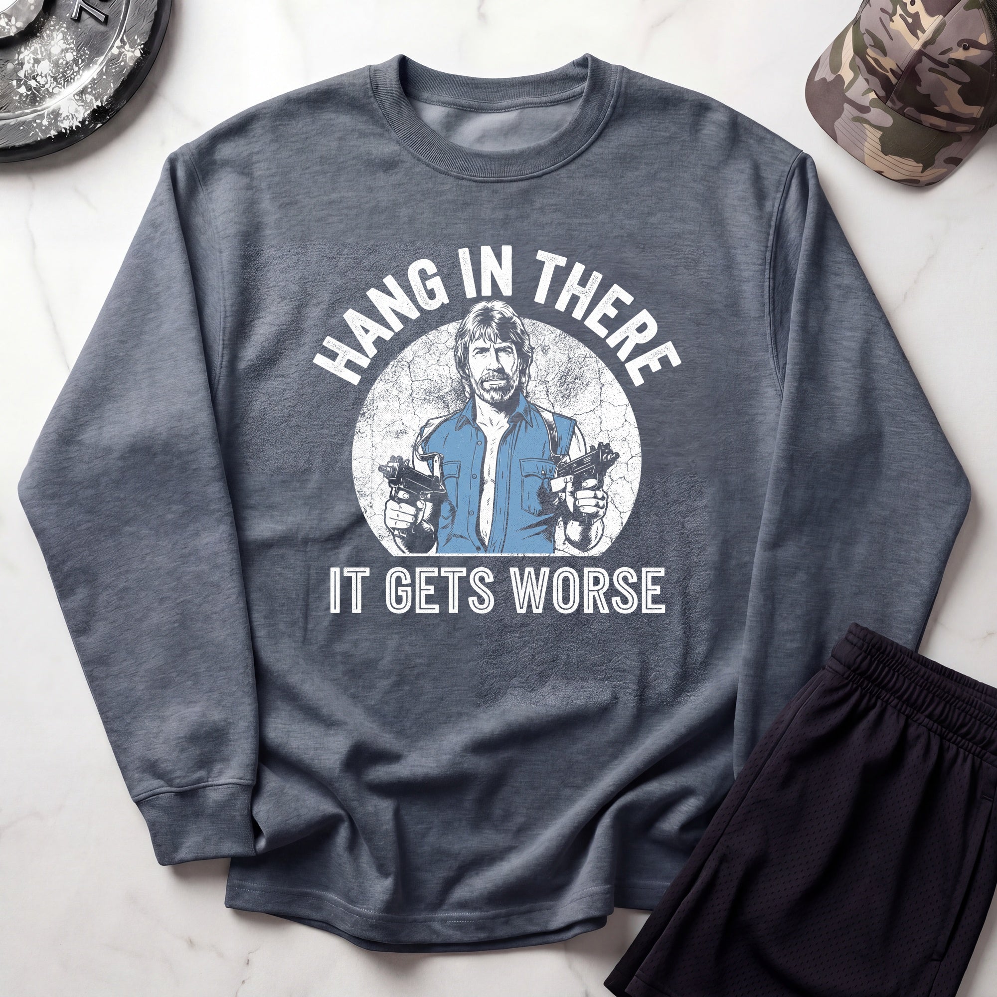 Hang In There Cozy Retro Crewneck Gym Sweatshirt