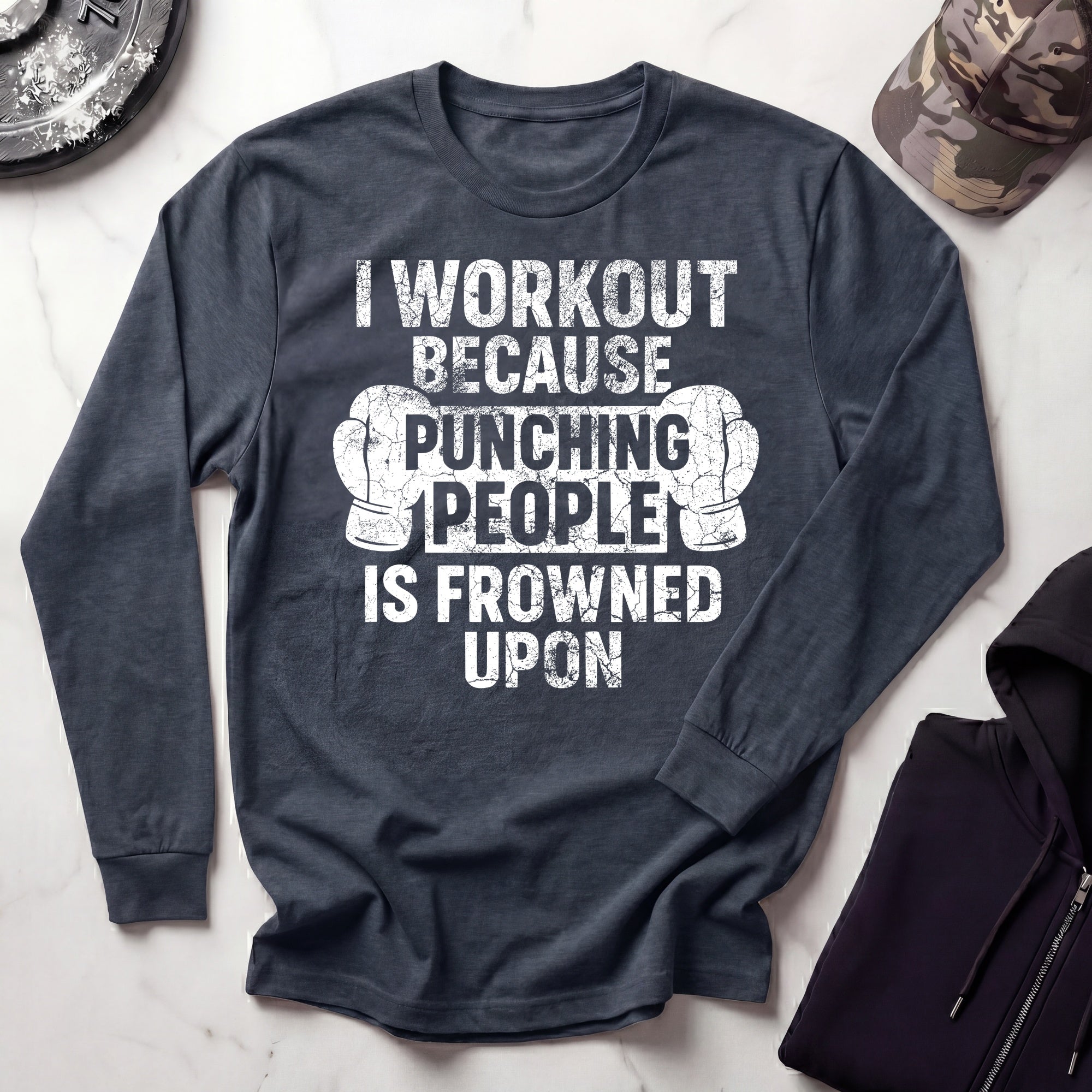 I Work Out Boxer Long Sleeve Gym Tee