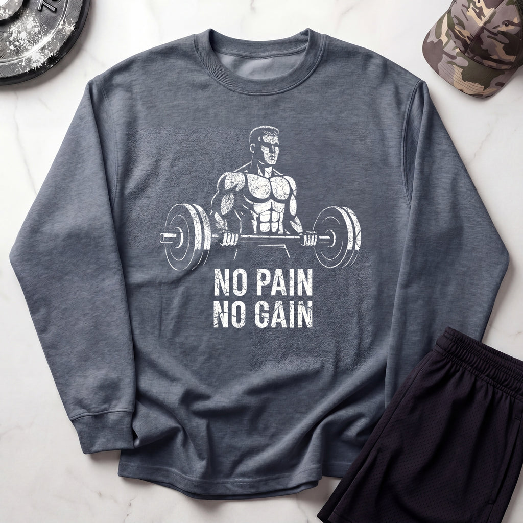 No Pain No Gain Retro Cozy Gym Crewneck Sweatshirt