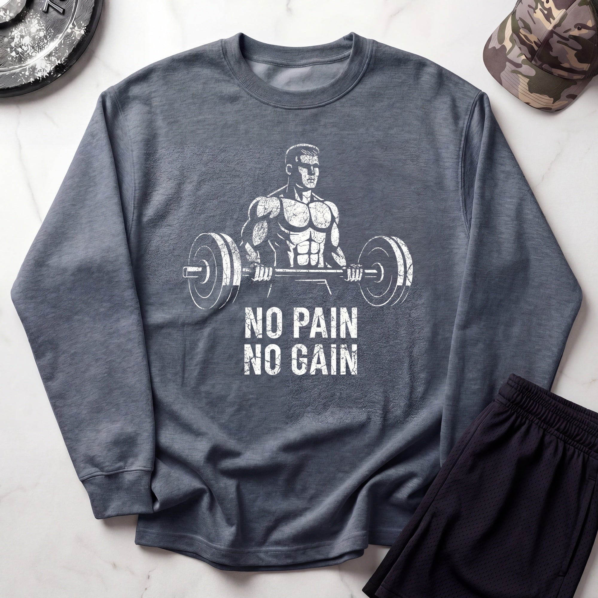 No Pain No Gain Retro Cozy Gym Crewneck Sweatshirt