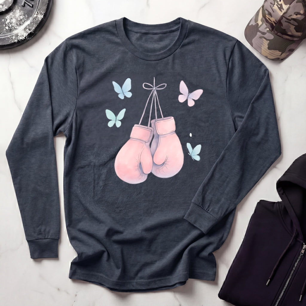 Pink Boxing Gloves Long Sleeve Gym Tee
