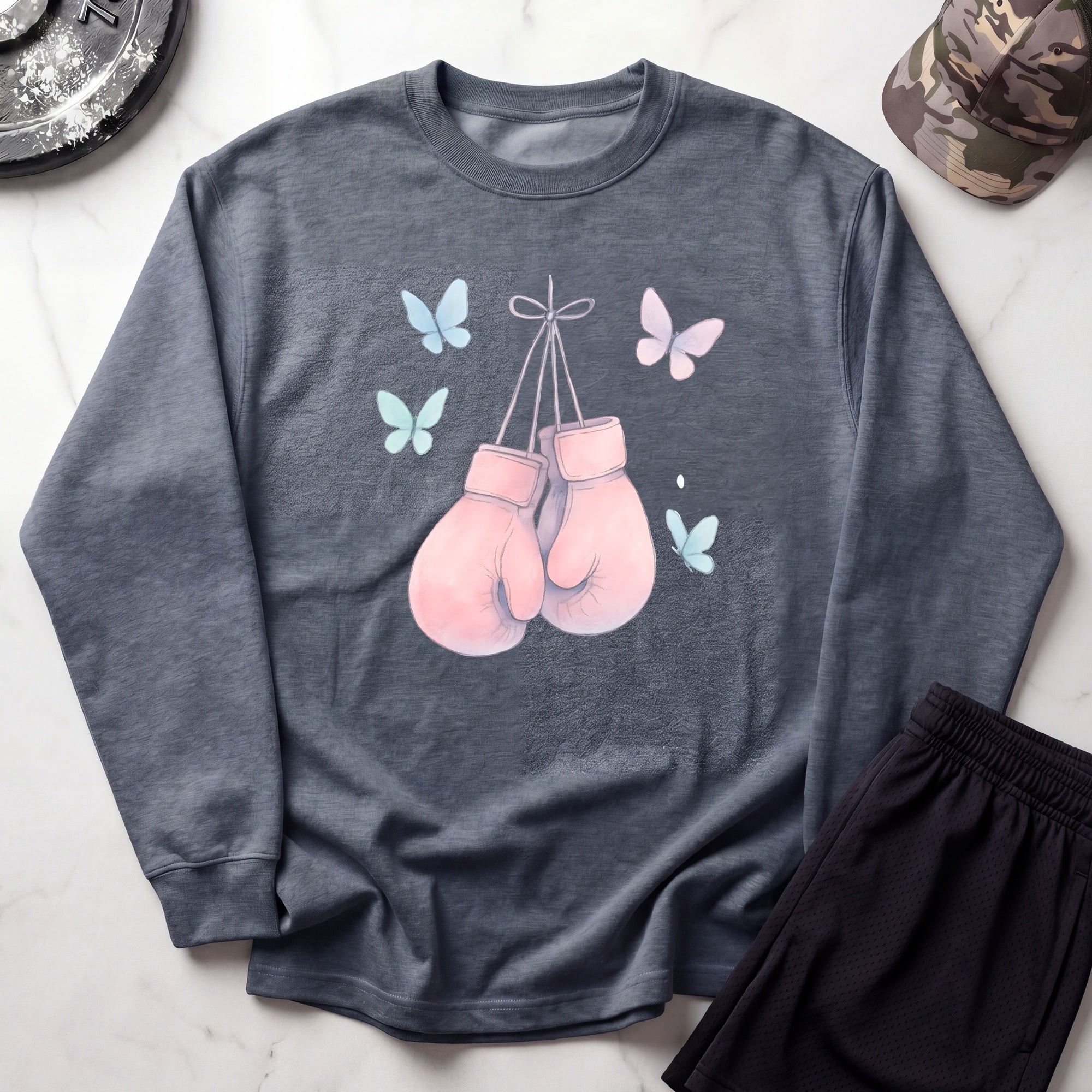 Pink Boxing Gloves Cozy Gym Crewneck Sweatshirt