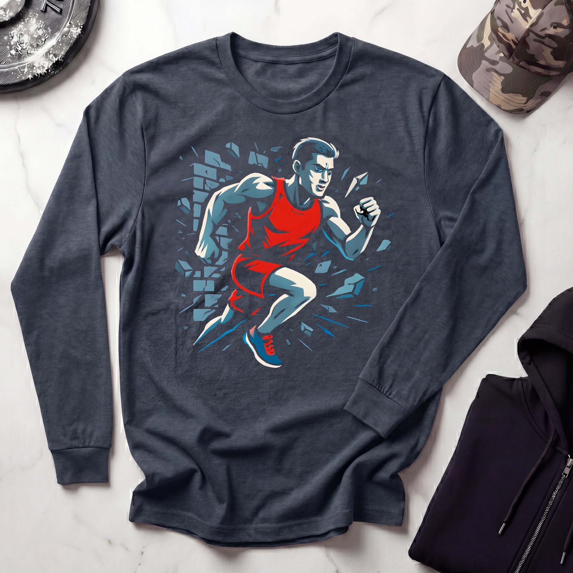 Runner Breaks Through Graphic Long Sleeve Gym Tee