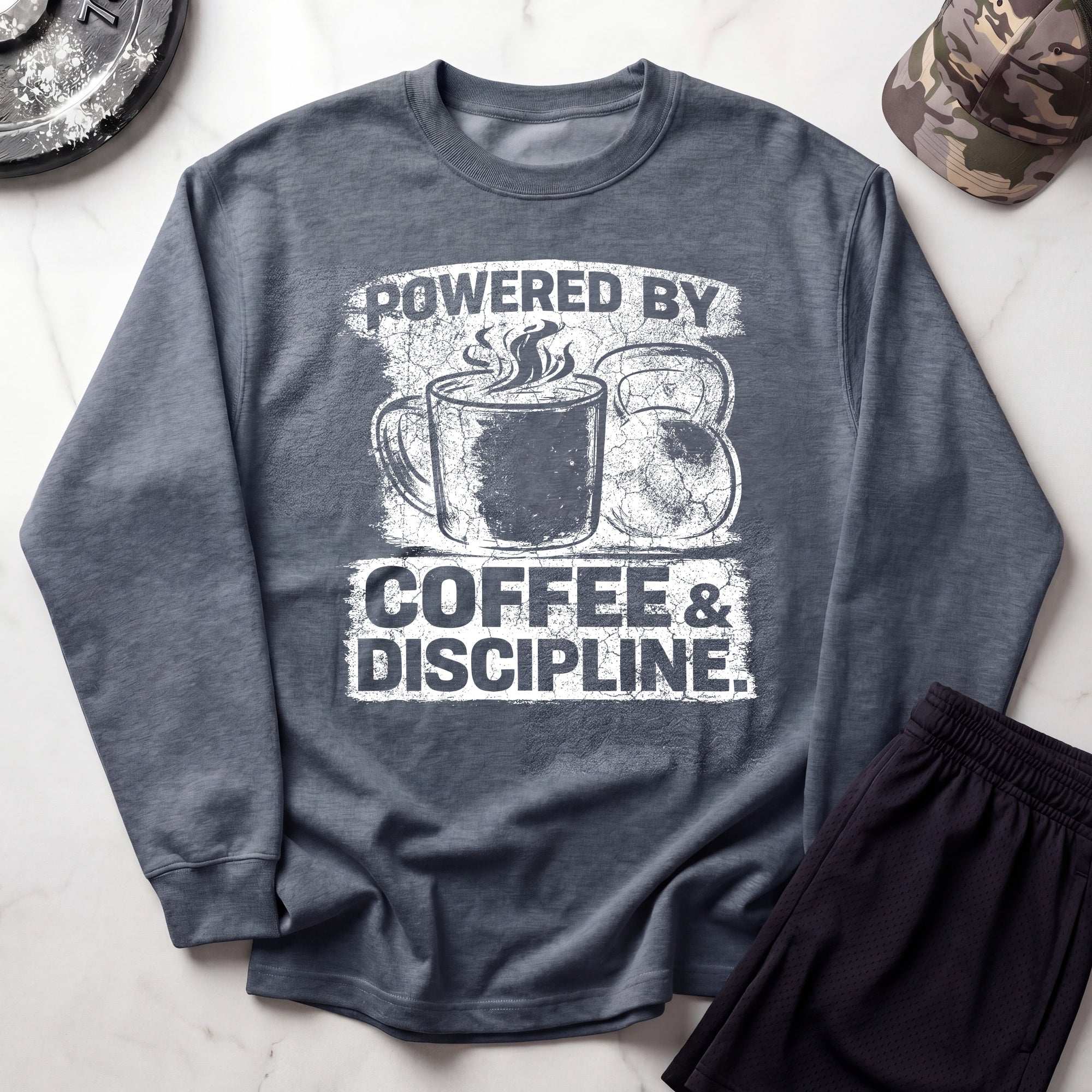 Powered By Coffee Gym Discipline Crewneck Sweatshirt