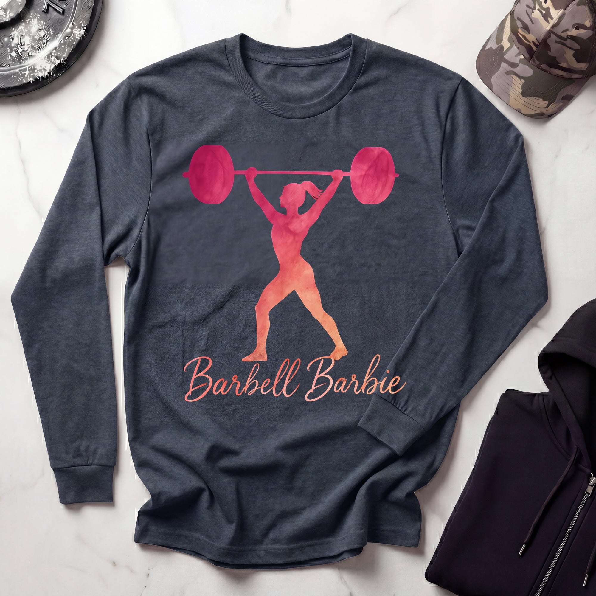 Barbell Barbie Long Sleeve Gym Tee