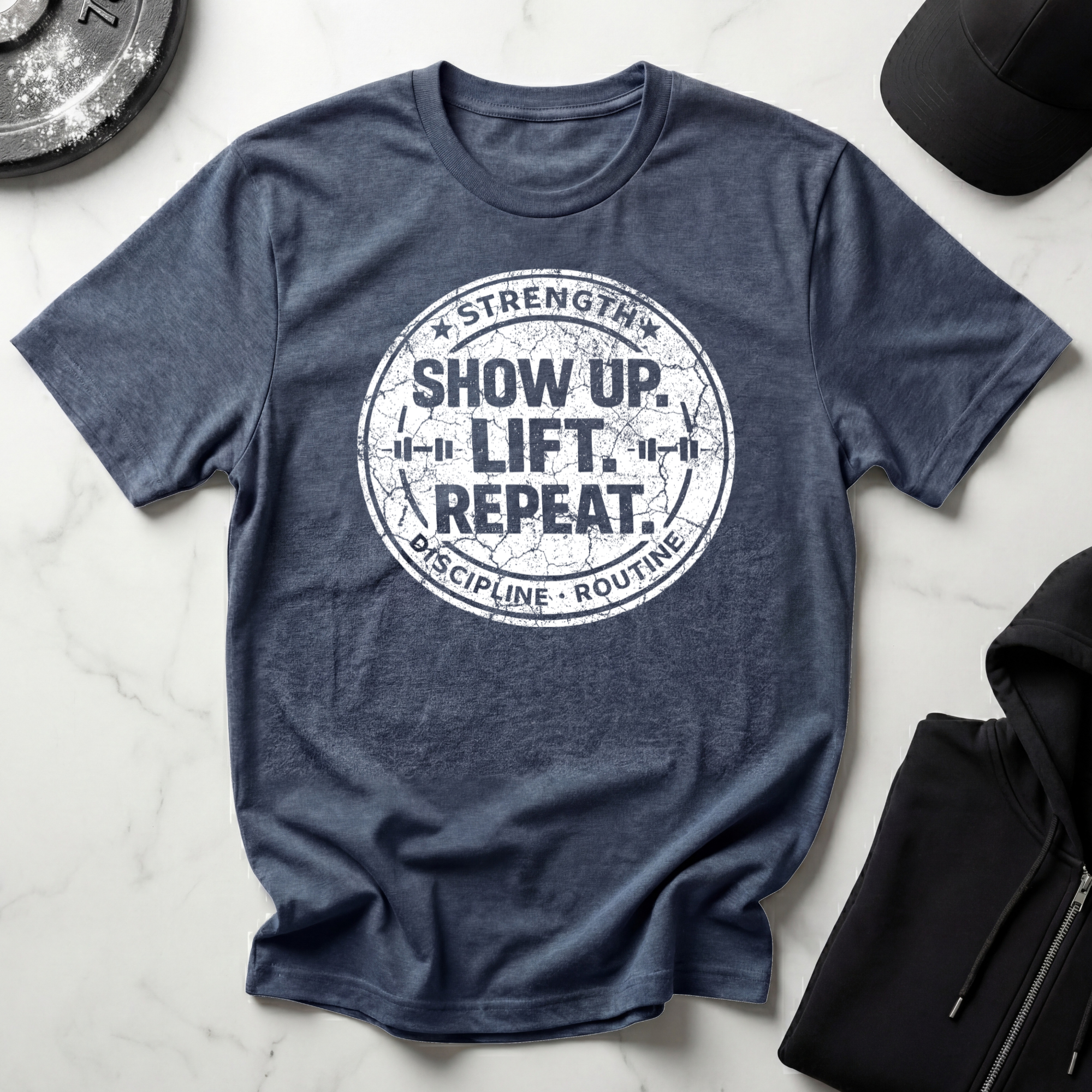 Show Up Lift Repeat Dark Tee