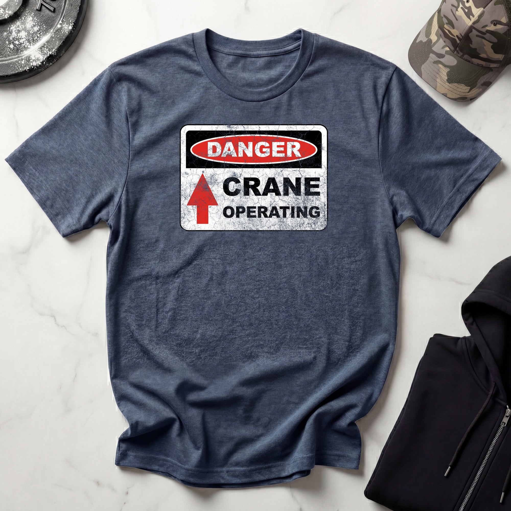 Crane Danger Sign Graphic Vintage Gym T-Shirt