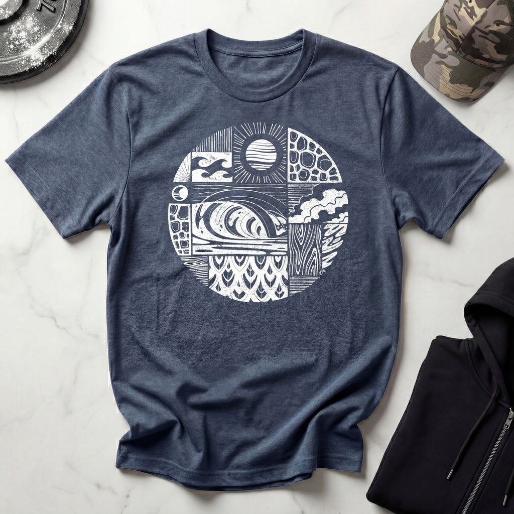 Nature Sea Surf Sun Vintage Screenprint Gym T-Shirt