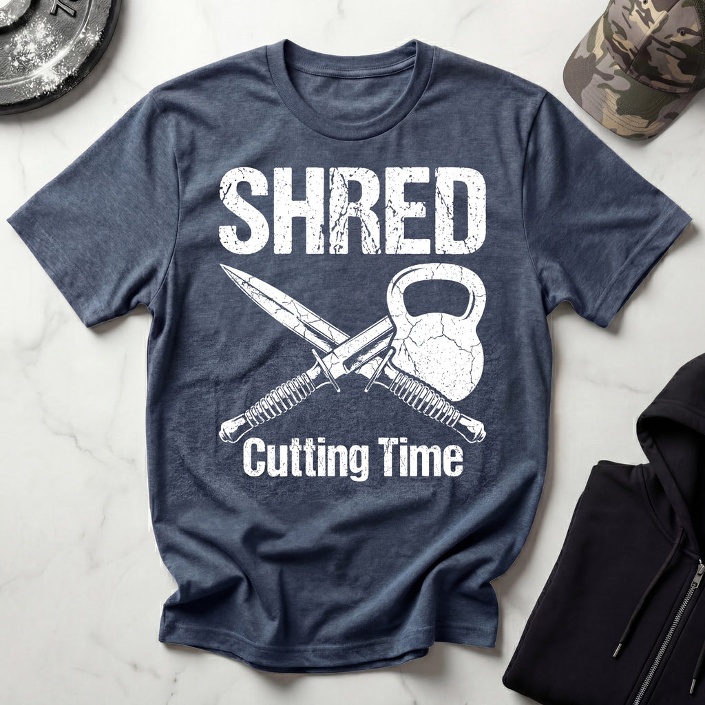Shred Cutting Time Knife Kettlebell Graphic Vintage Gym T-Shirt