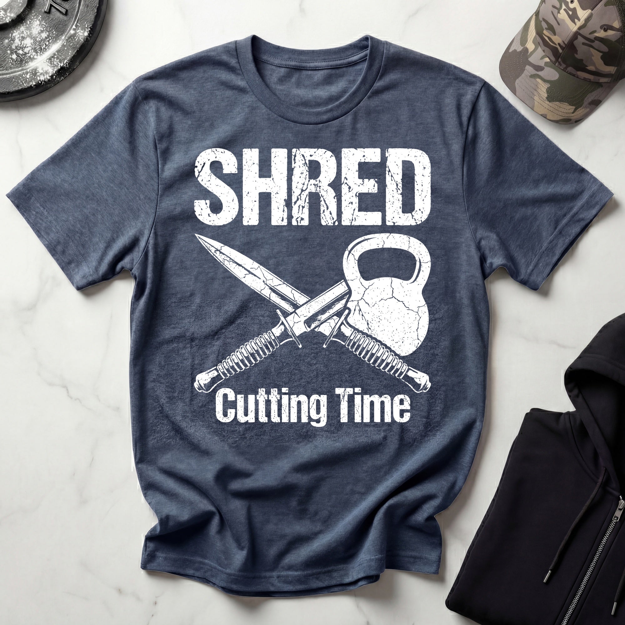 Shred Cutting Time Knife Kettlebell Graphic Vintage Gym T-Shirt