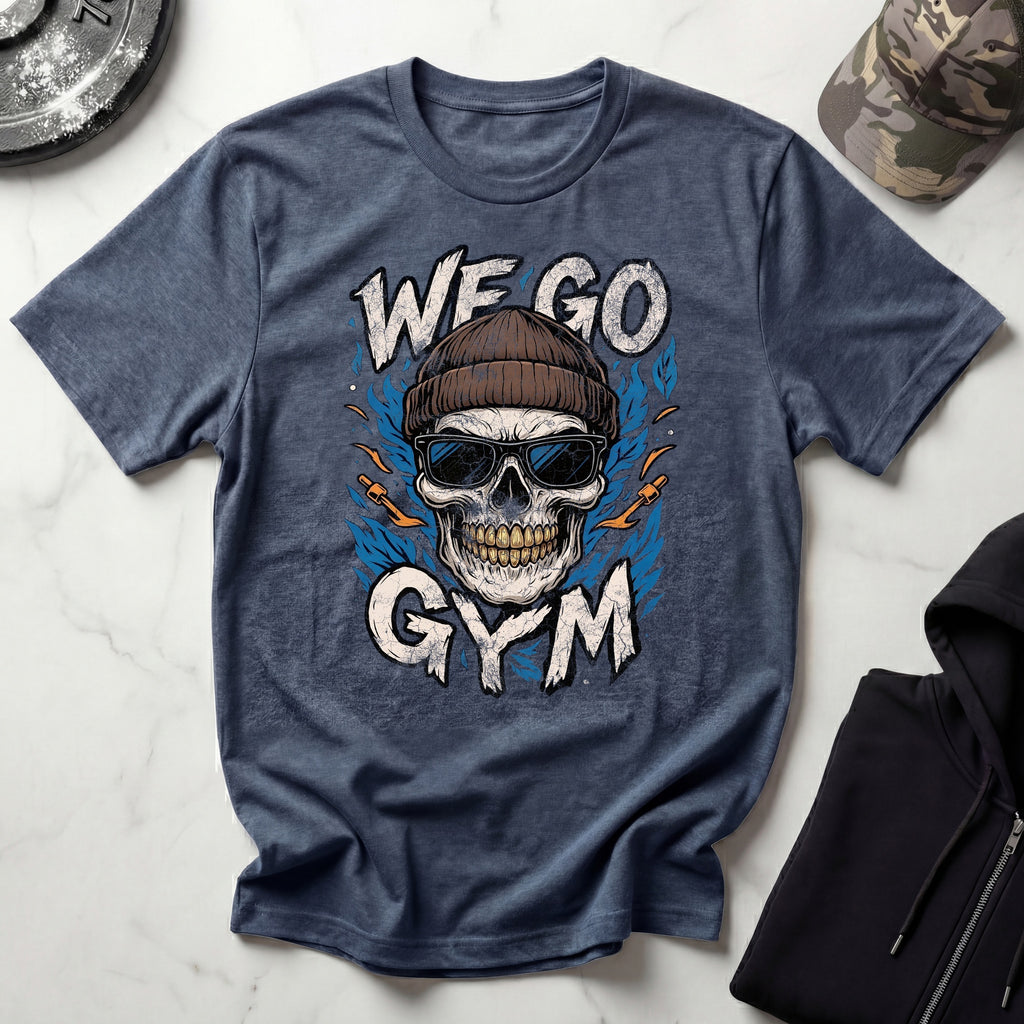 We Go Gym Skull Graphic Vintage Gym T-Shirt